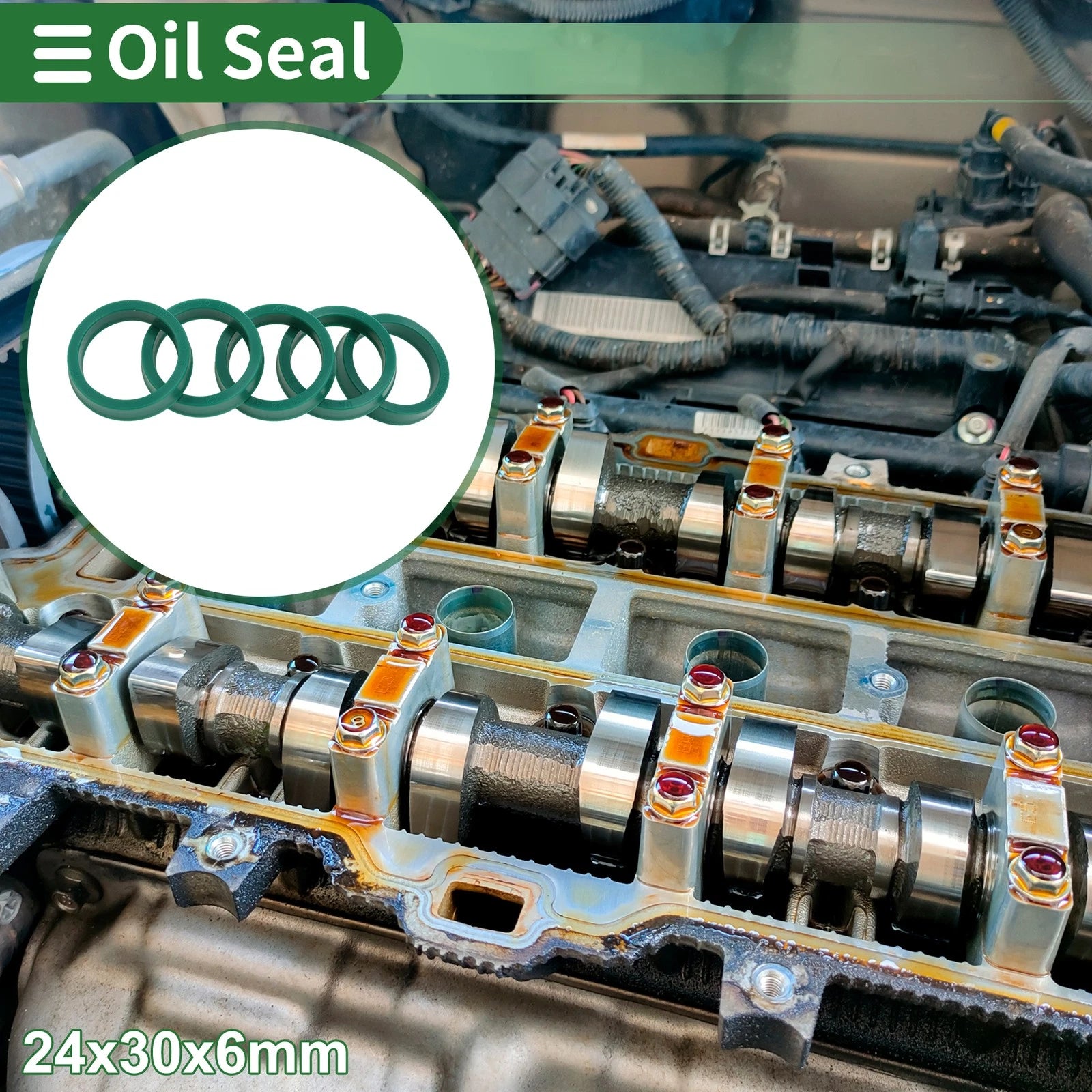 Set of 5 Oil Seal Rotary Shaft Seal 24x30x6mm High Pressure Green