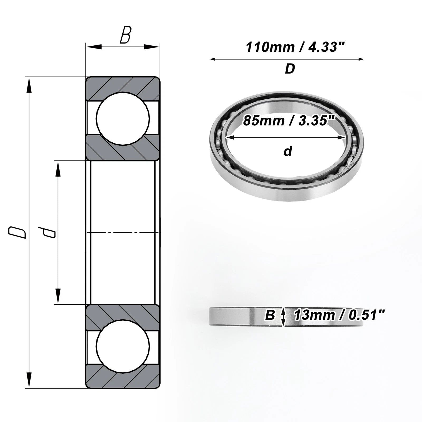 Deep Groove Ball Bearing 85x110x13mm for Scooter Skateboard (6817)