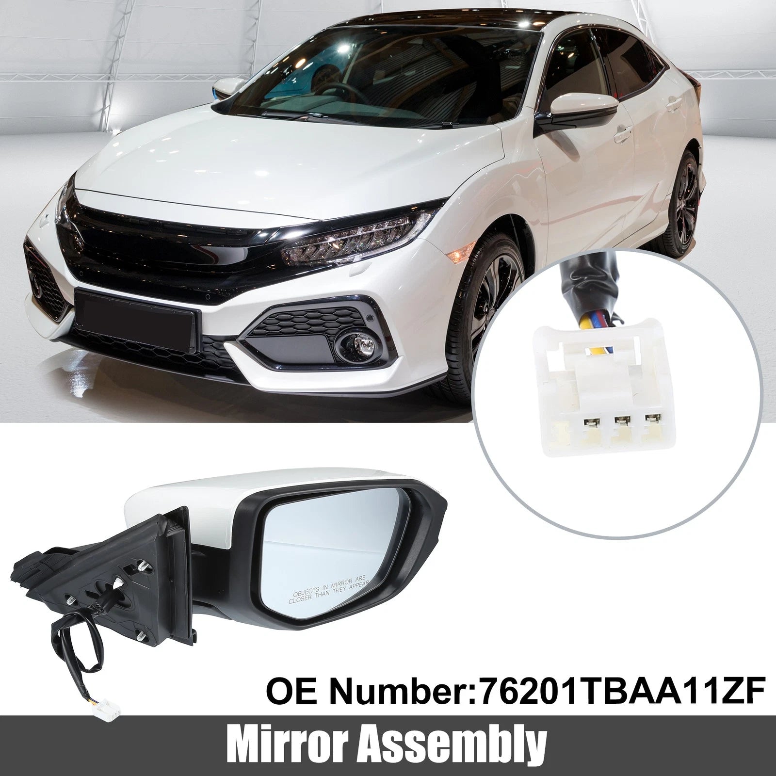 3 Pin Right Side Door Mirror Assembly for Honda Civic (2016–2021)
