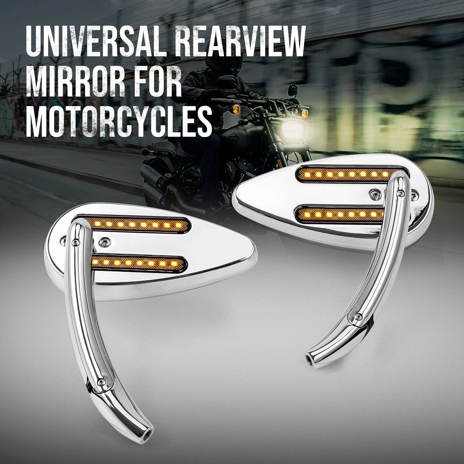 2X Rearview Mirrors with LED Turn Signals for Yamaha Suzuki Kawasaki Honda Harley