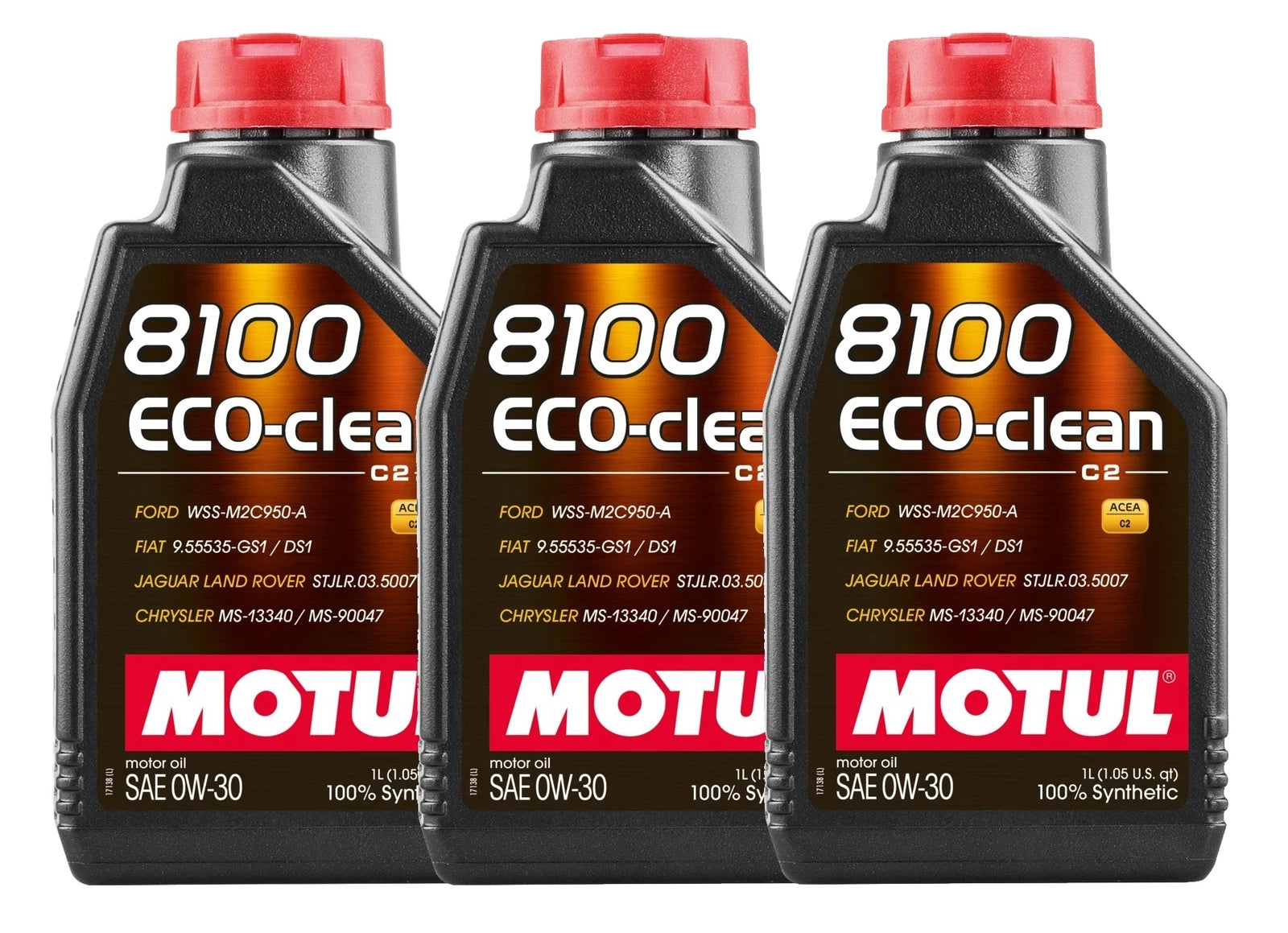 Set of 3 Motul 8100 Eco-Clean Full Synthetic Motor Oil 0W-30 for
