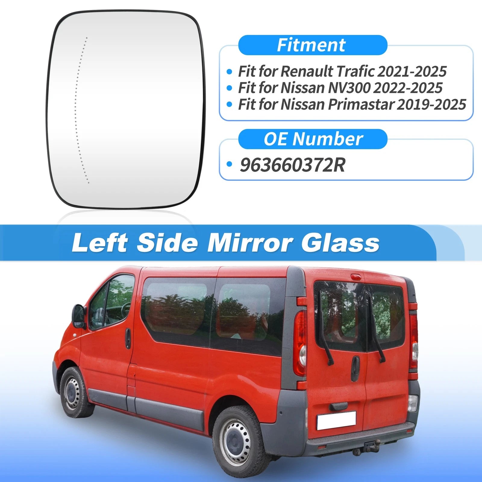 Heated Mirror Glass for Nissan NV300 (2022–2025) Left Side No. 963660372R