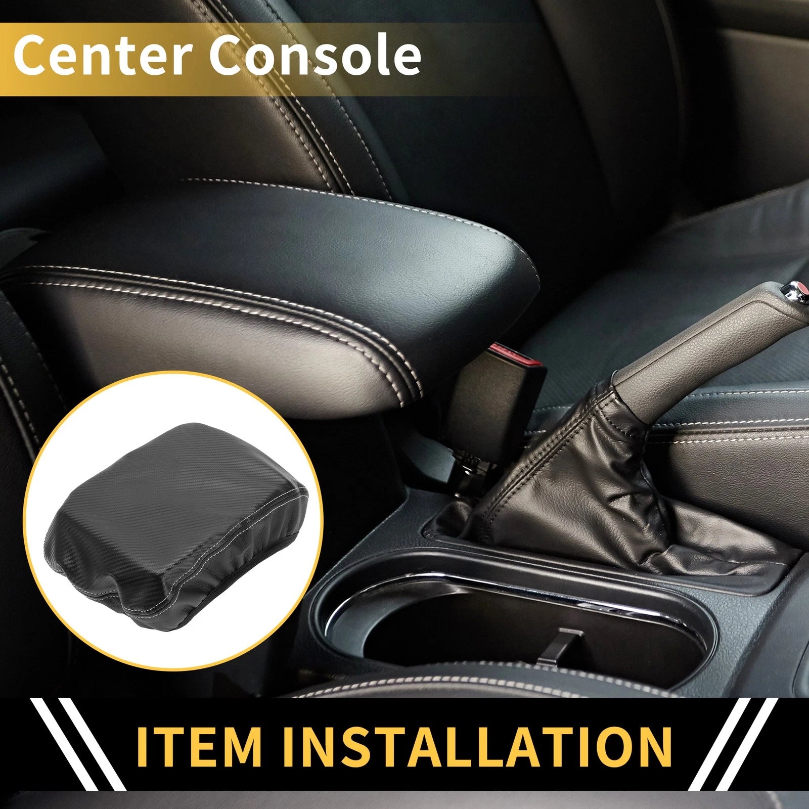 Armrest Cover for Chevrolet (Microfiber Leather, Carbon Fiber, Black)