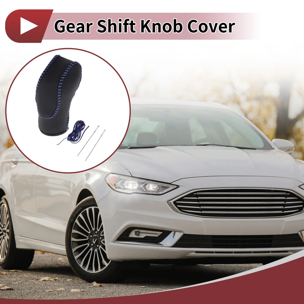 1Pc Gear Shift Knob Cover for Ford Fusion (2013–2016) Black Blue Faux Leather