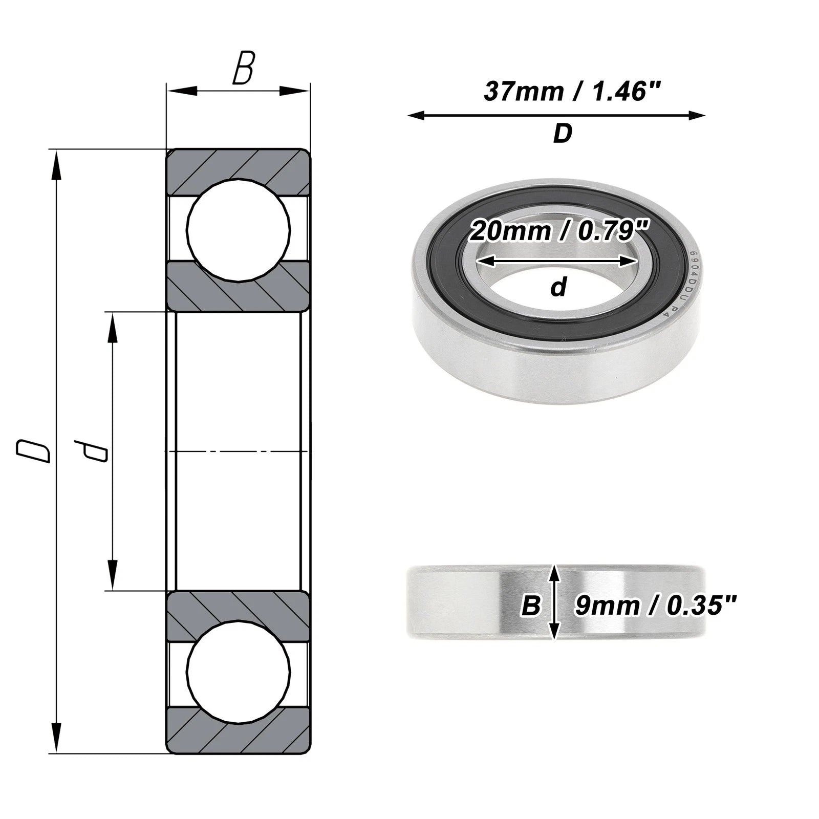 Deep Groove Ball Bearing P4 for Scooter Skateboard Wheel (20x37x9mm)