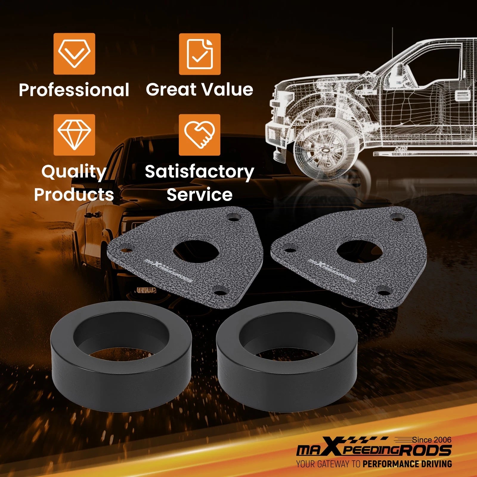 2.5" Strut Spacer Front Lift for Ram 1500 4WD (2012–2024) Nylon Kit