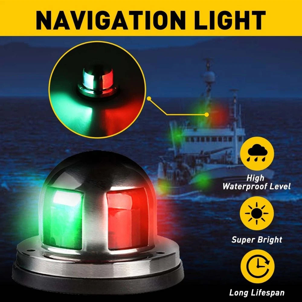 2X Stainless Steel LED Bow Navigation Lamp for Marine Boat Yacht (12V)
