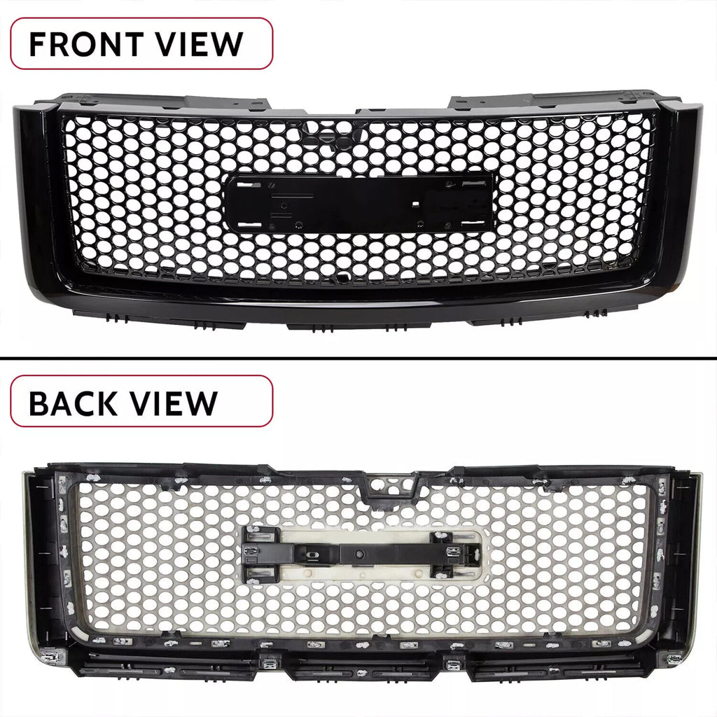 Front Upper & Lower Hood Grille for GMC Sierra 1500 (2007–2013) Gloss Black