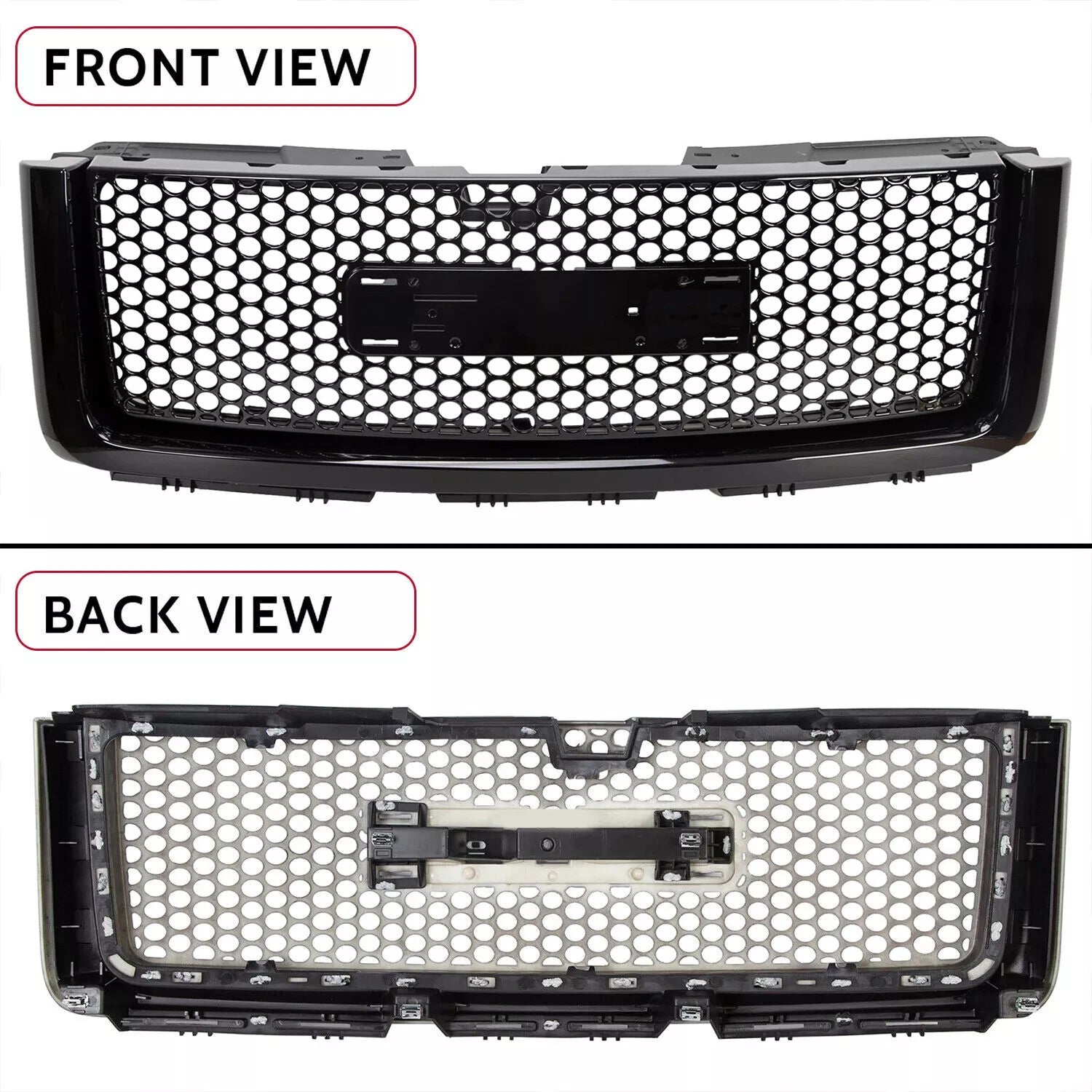Front Upper & Lower Hood Grille for GMC Sierra 1500 (2007–2013) Gloss Black