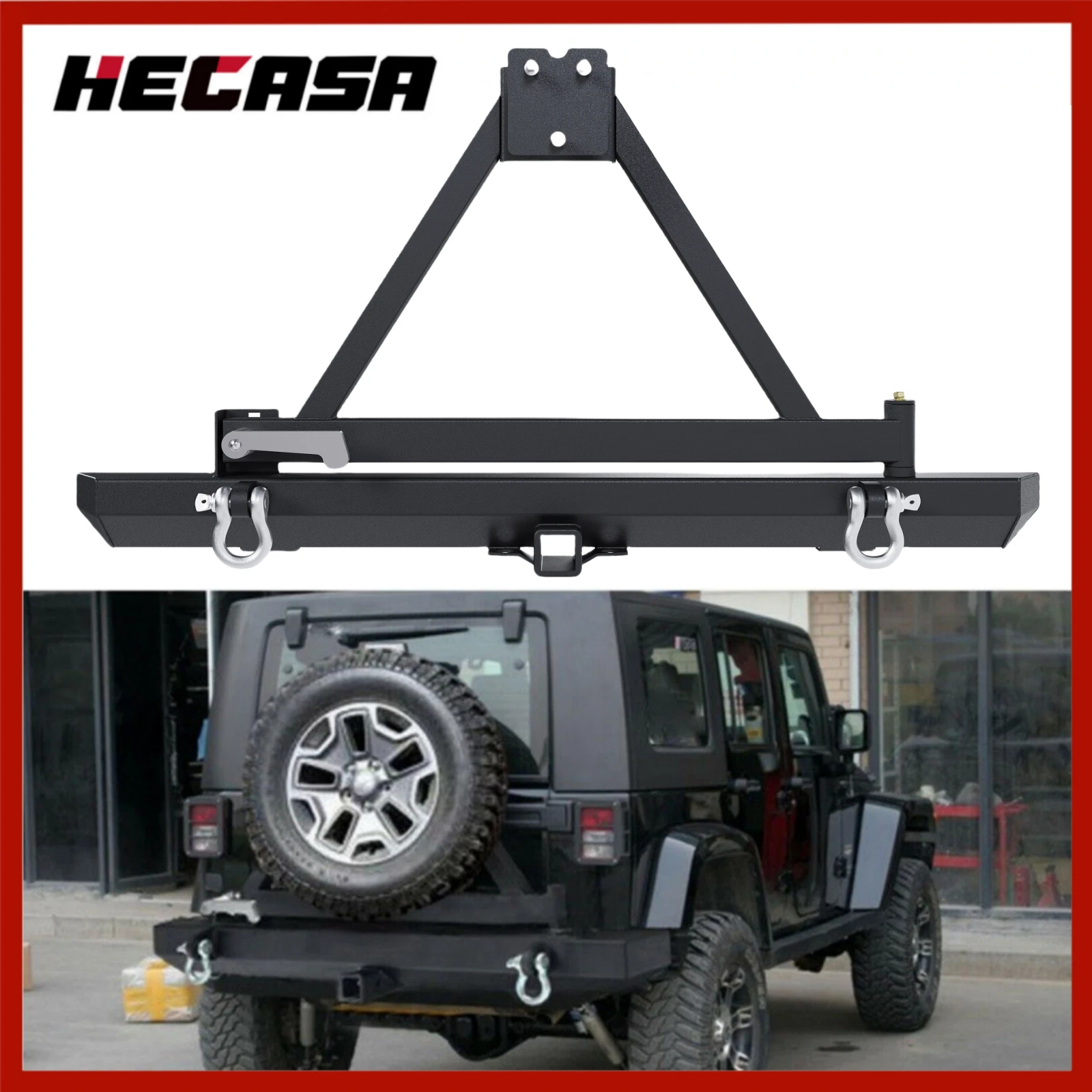 Textured Rear Bumper with Tire Carrier & D-Rings for Jeep Wrangler (1987–2006)