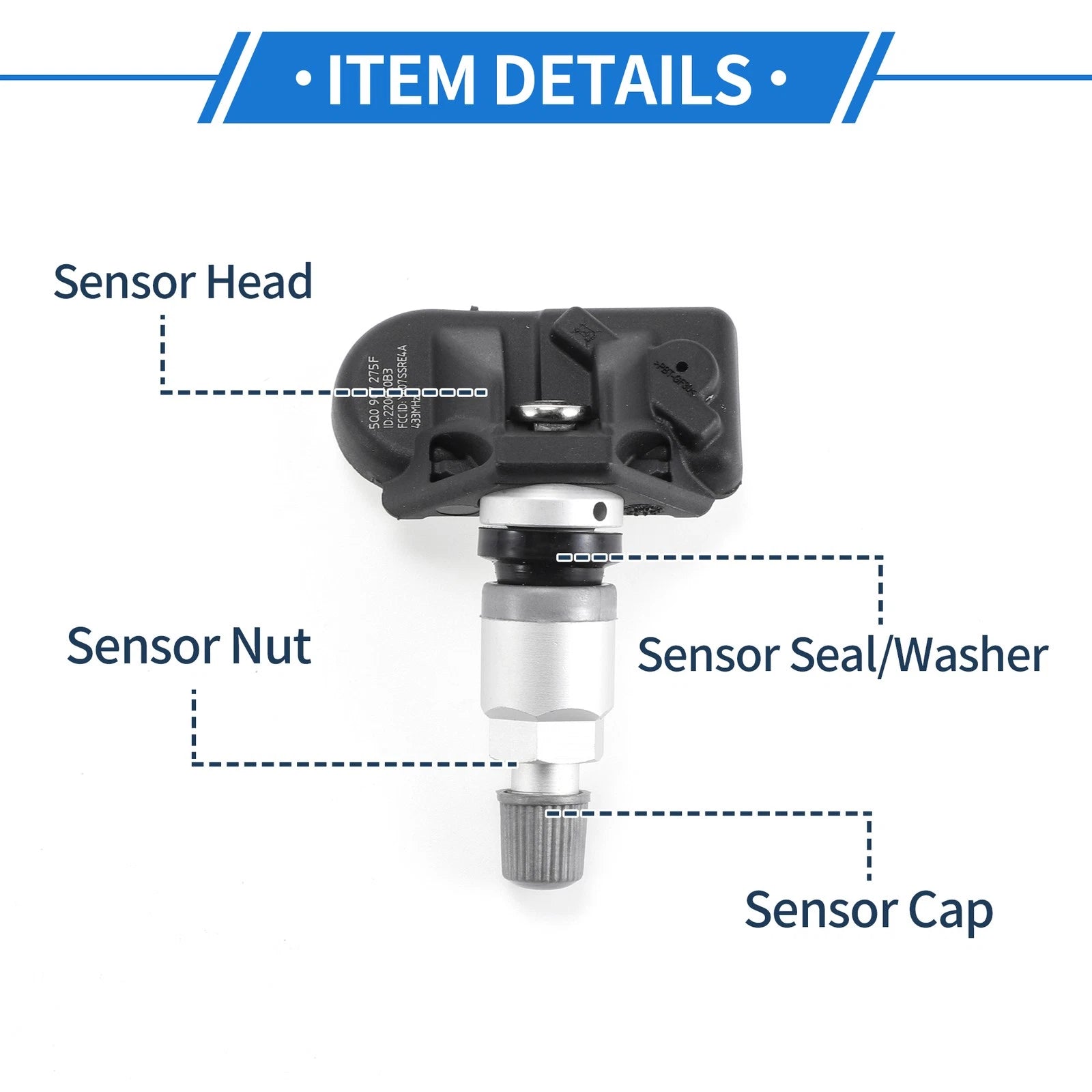 Tire Pressure Sensor 433MHz for Volkswagen Touareg (2015–2018) No.5Q0907275F