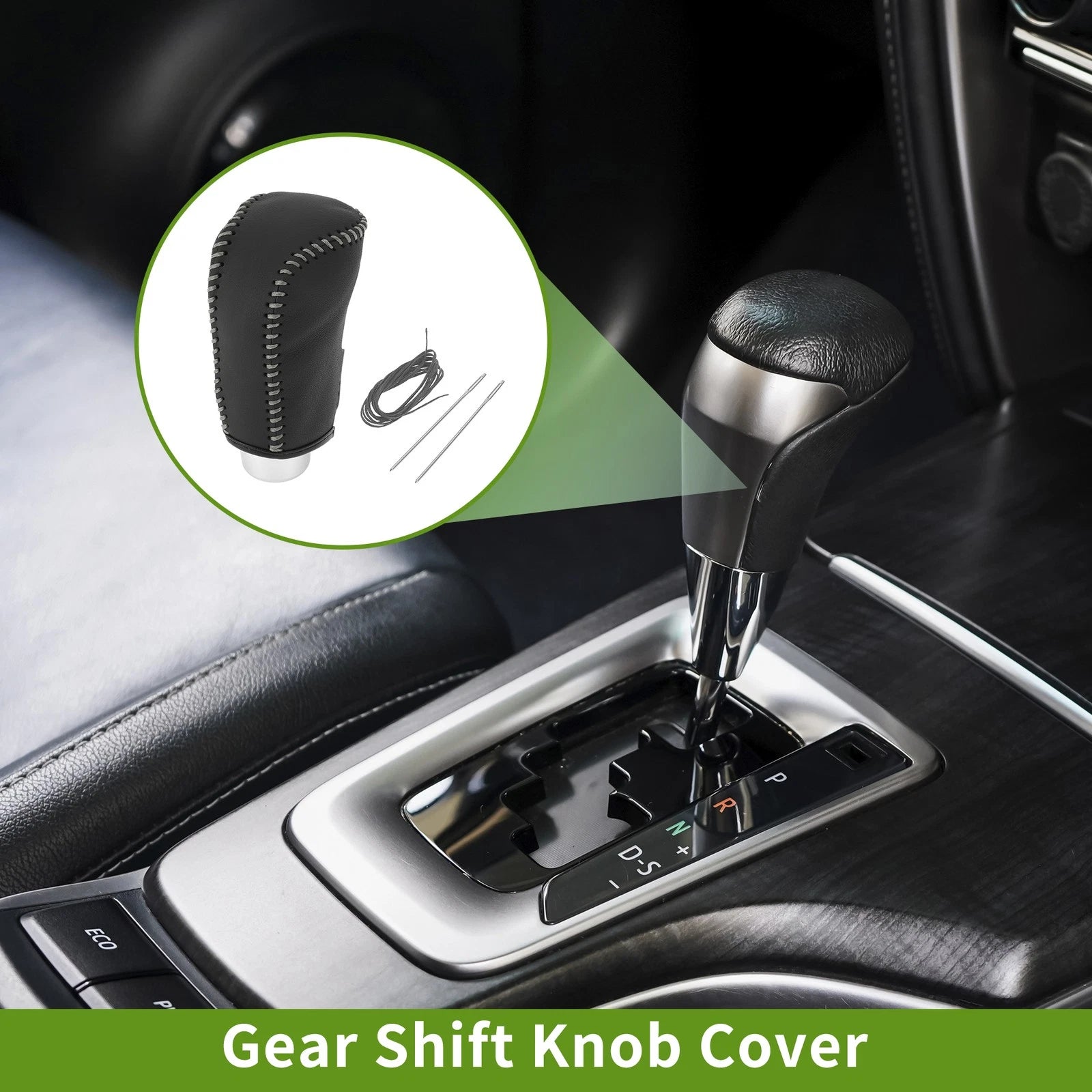 1 Pc Gear Shift Knob Cover for Mazda 3 (2014–2018) Black Grey Faux Leather