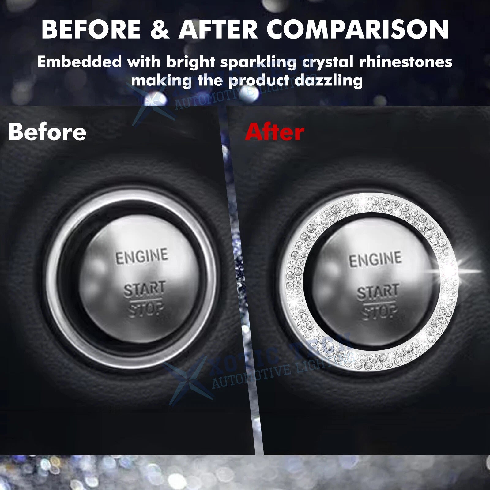 2x Push Start Button Bling Ignition Ring Sticker for Toyota (2014-2016)