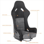Pair of Suede Leather Racing Bucket Seats for Universal Fit (Fixed Position)