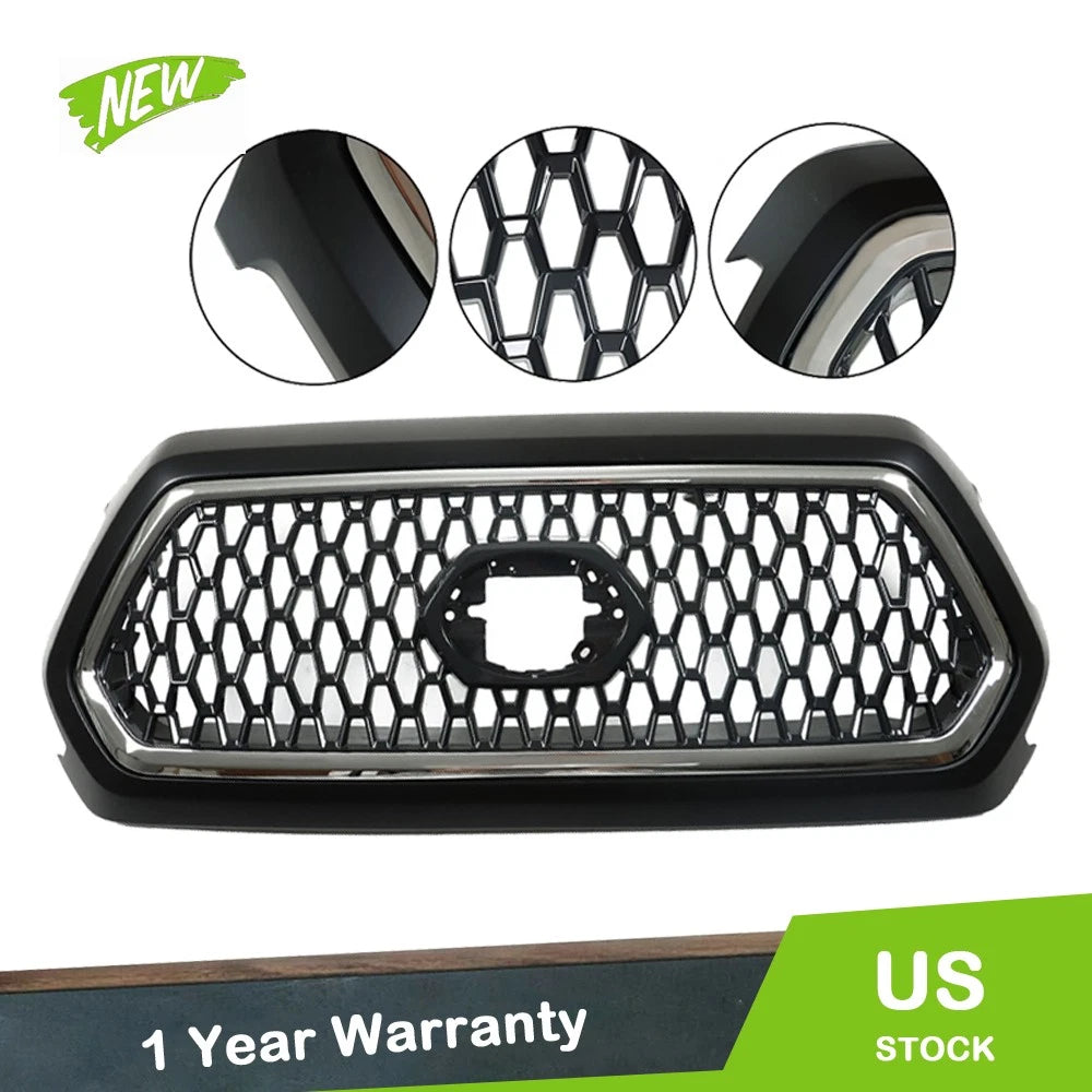 Front Upper Grille for Toyota Tacoma (2016–2021) Matte Black Chrome Gray