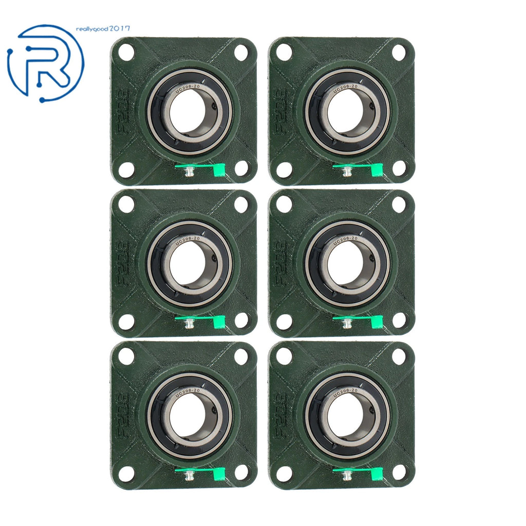 Set of 6 UCF206-20 Pillow Block Flange Bearings for 1-1/4" Bore
