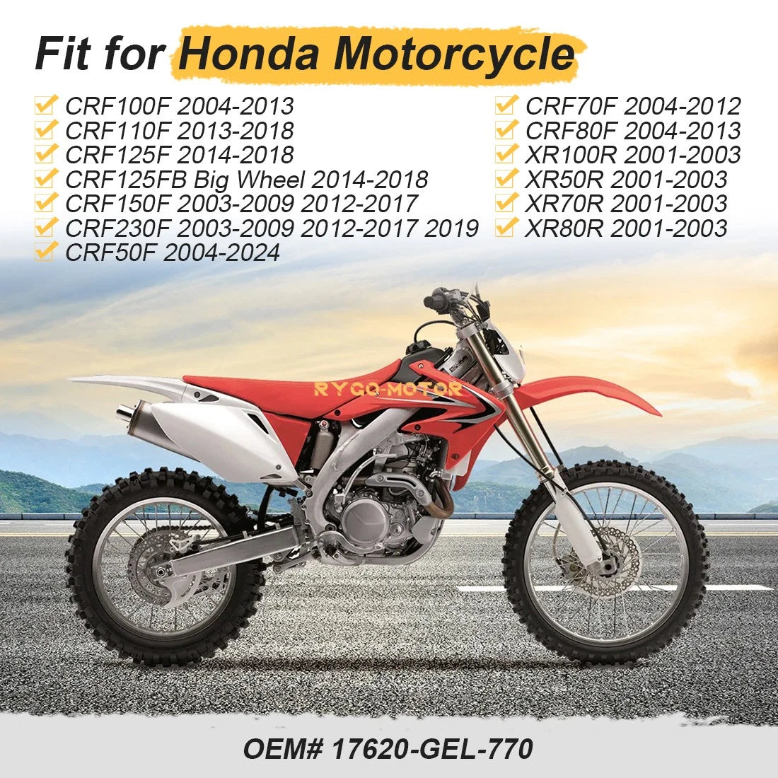 Gas Tank Cap for Honda CRF50 CRF70 CRF80 CRF100F CRF110F CRF125 CRF150 CRF230 (2004–2023)