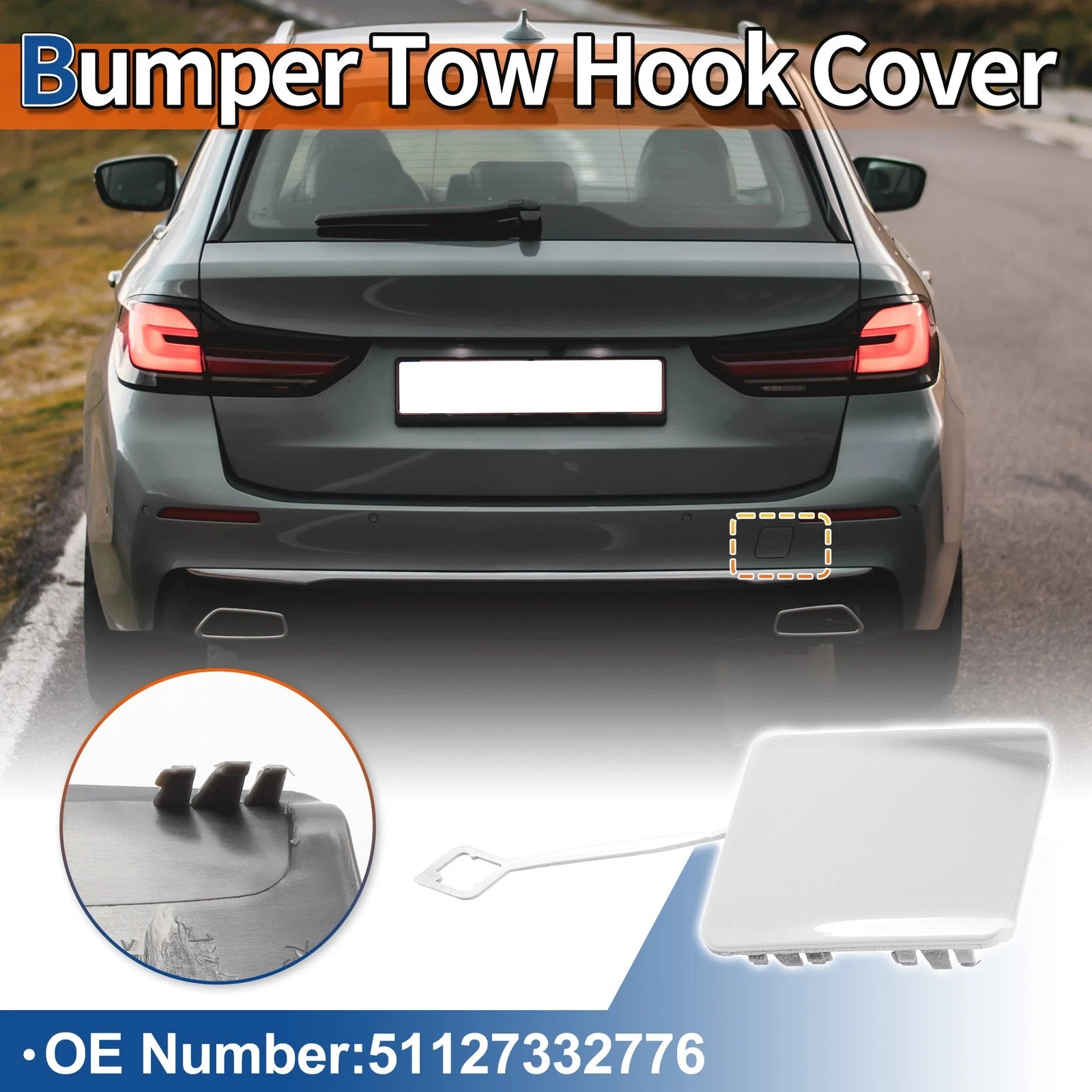 Rear Car Bumper Tow Hook Cover for BMW 5-Series F10 (2011–2017) No. 51127332776 Pure White