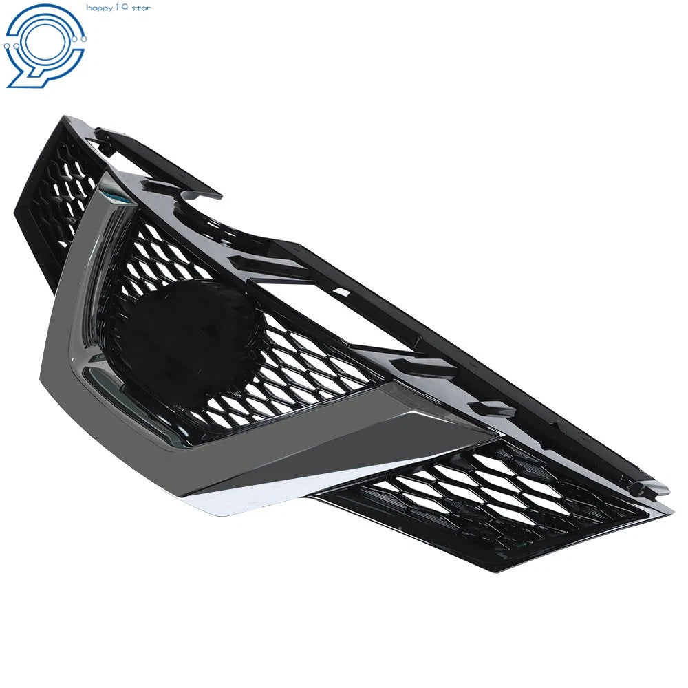 Front Bumper Upper Grille Glossy Black Mesh w/Chrome for Nissan Rogue (2014–2015)