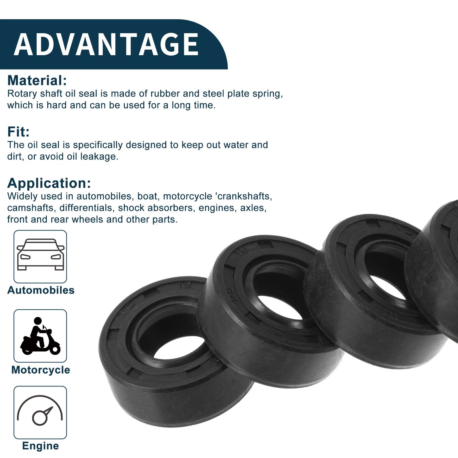 Set of 5 Oil Seal Ring NBR Rubber 12x25x10mm for Various Models 