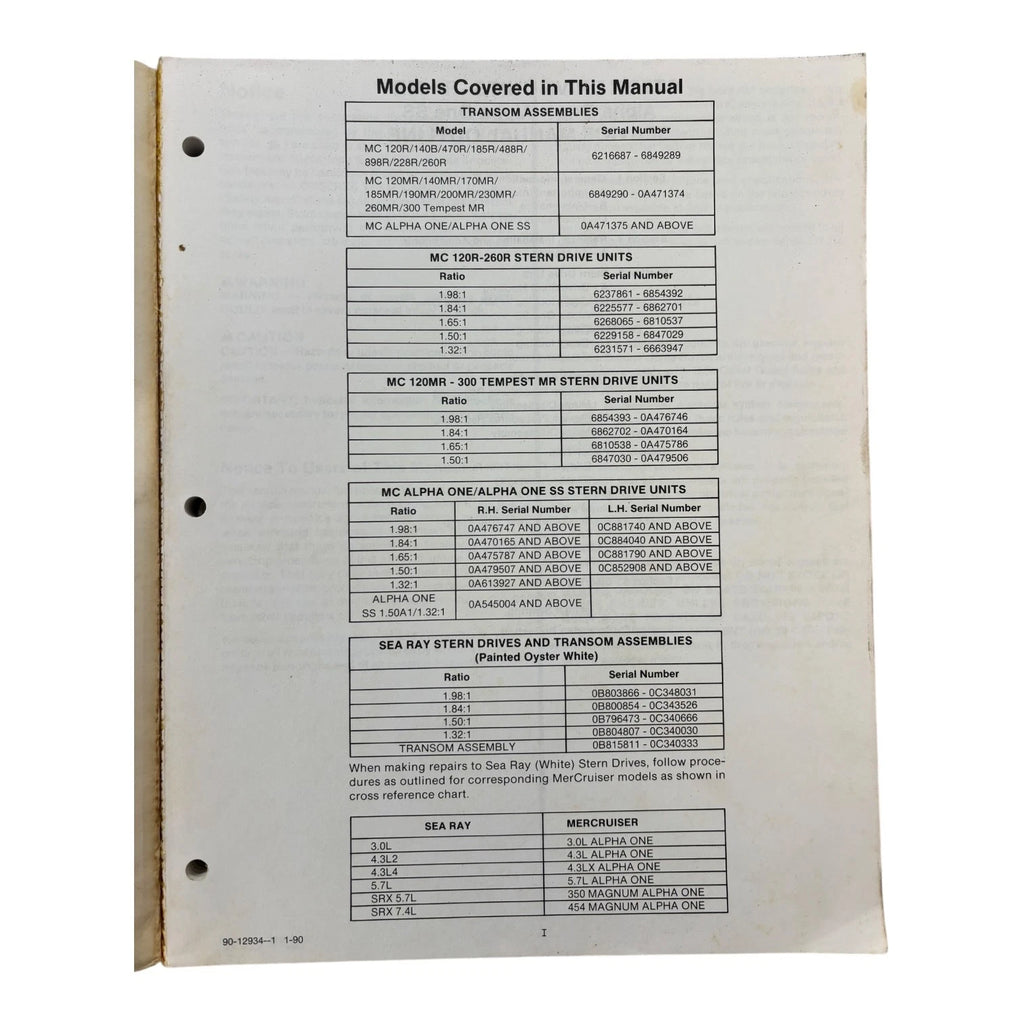 Stern Drive Units Service Manual #6 for MerCruiser (1994)