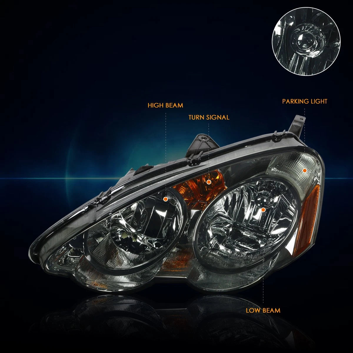 Headlight Lamps for Acura RSX DC5 (2002–2004) Smoked Housing Clear Lens