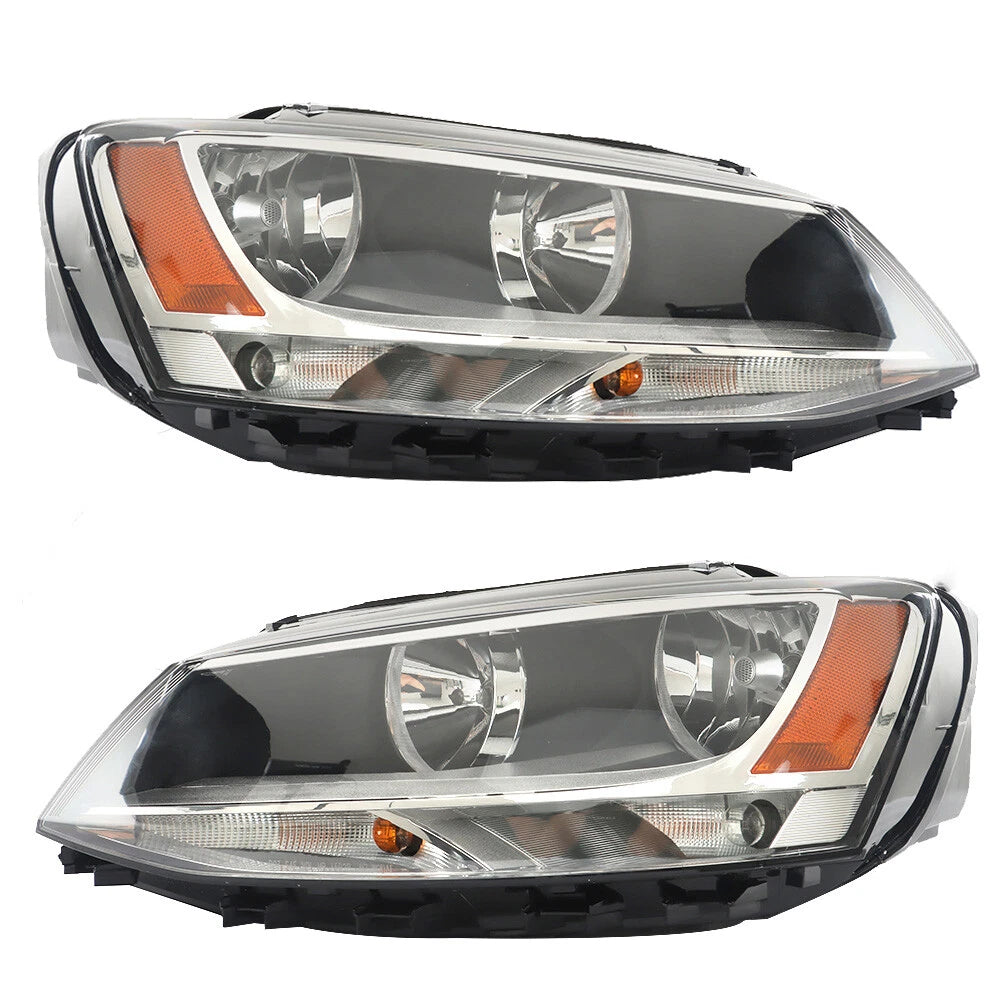 Set of 2 Headlights for Volkswagen Jetta (2011–2018) Halogen Black