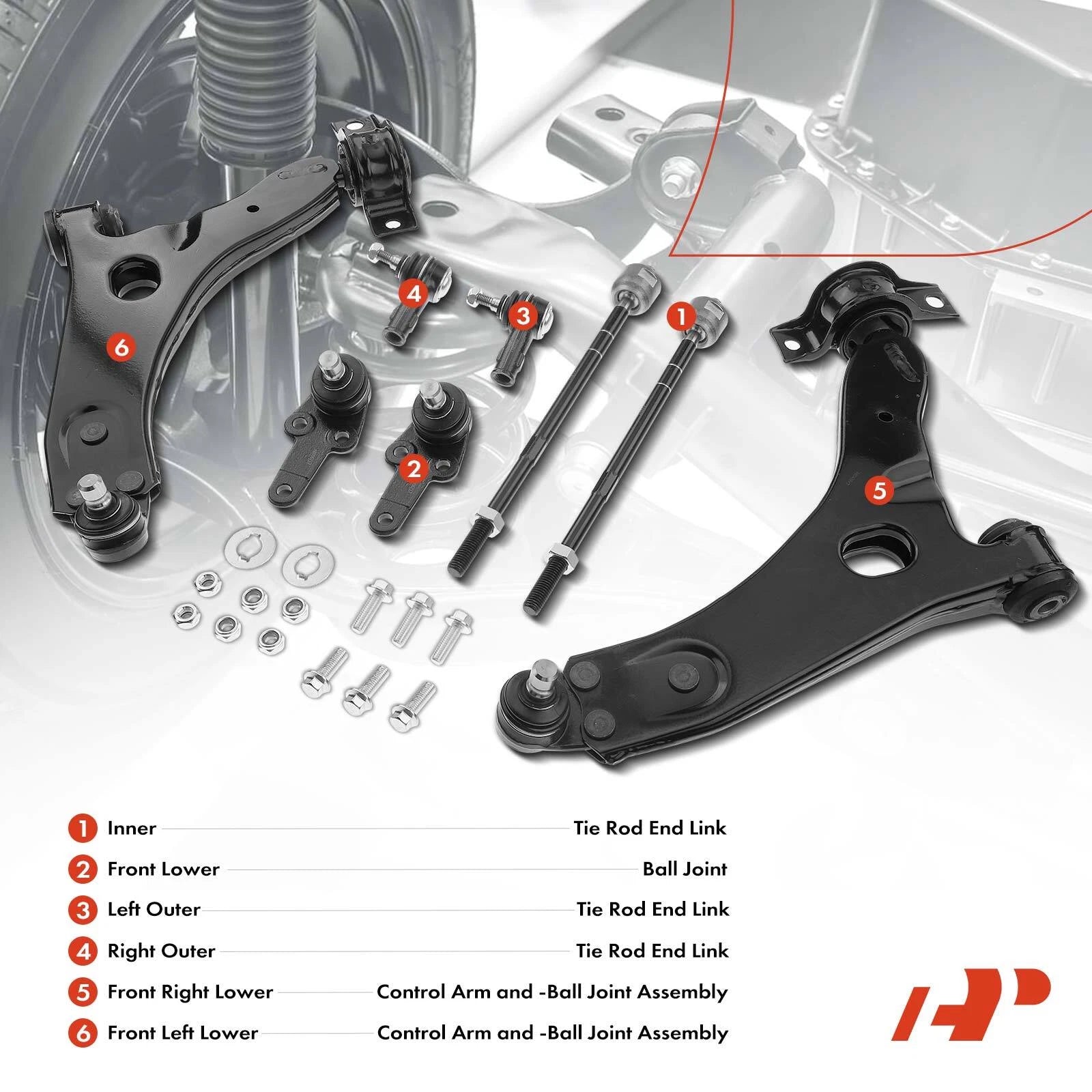 Set of 8 Front Control Arm Ball Joints Tie Rod Ends for Ford Focus (2000–2004)
