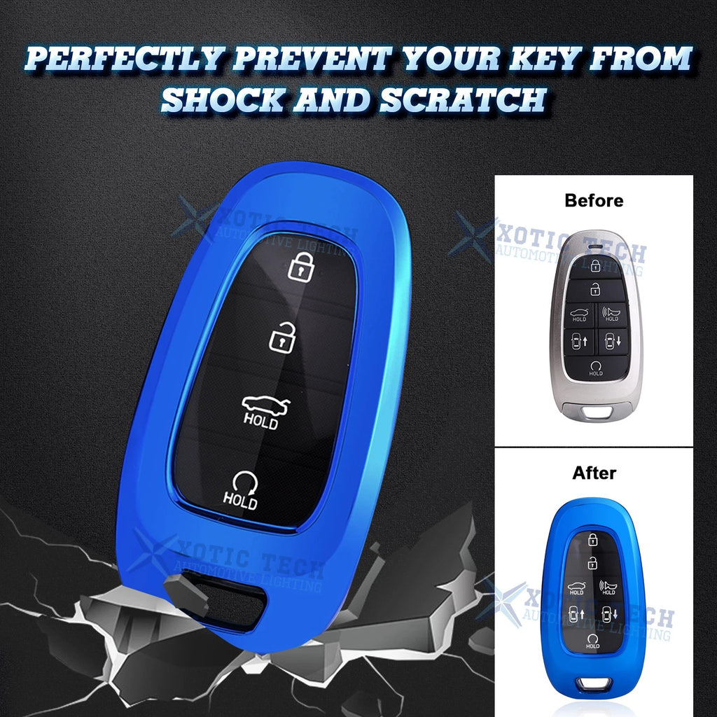 Blue TPU Full Coverage Button Key Fob Holder Case for Hyundai (2015-2021)