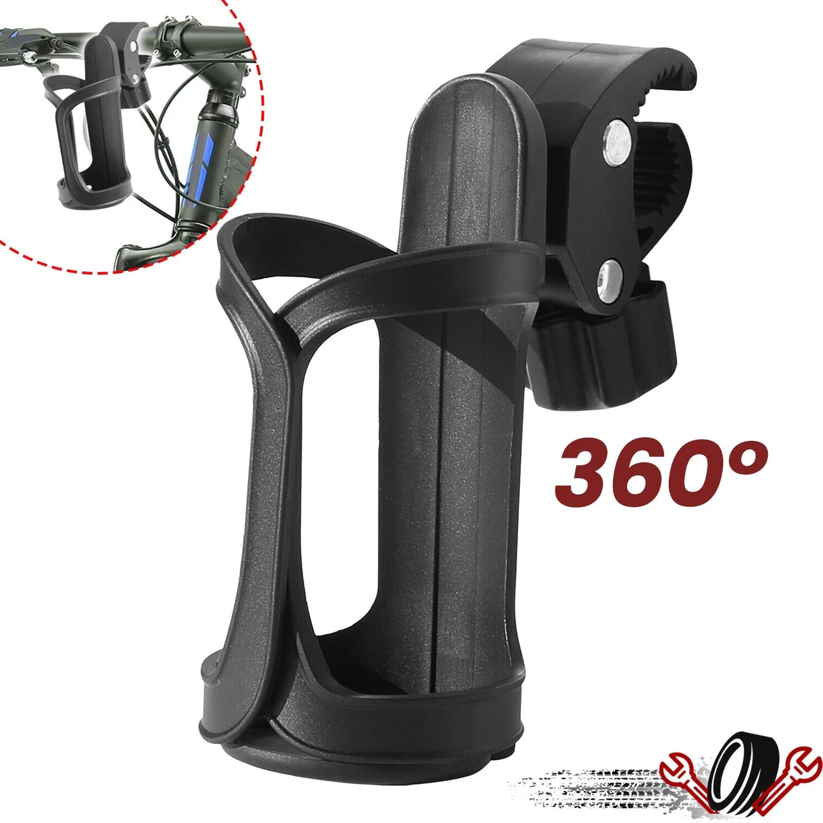 Universal 360° Beverage Cup Holder for Wheelchair Walker Rollator Bike Stroller