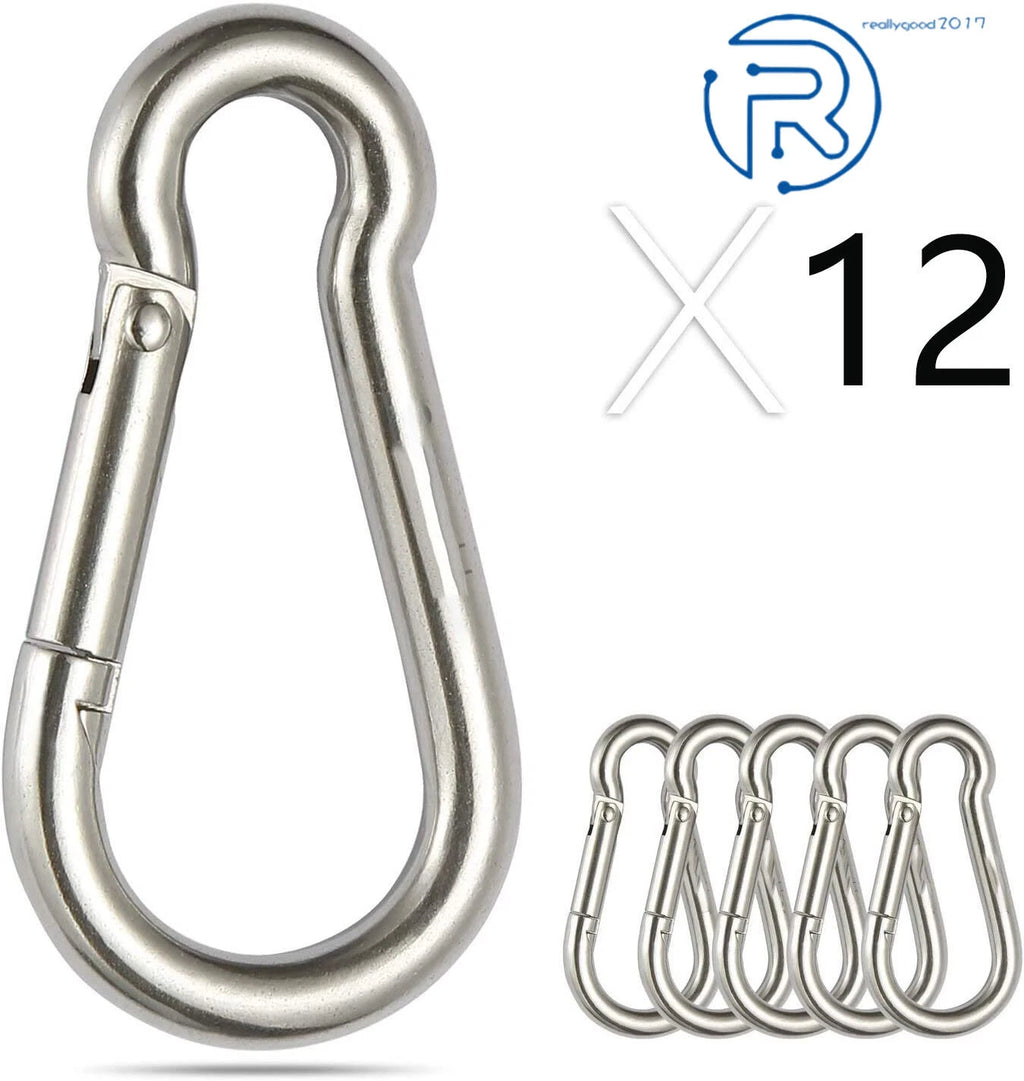 Set of 12 Stainless Steel 304 Spring Snap Hook Carabiner Clips