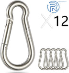 Set of 12 Stainless Steel 304 Spring Snap Hook Carabiner Clips