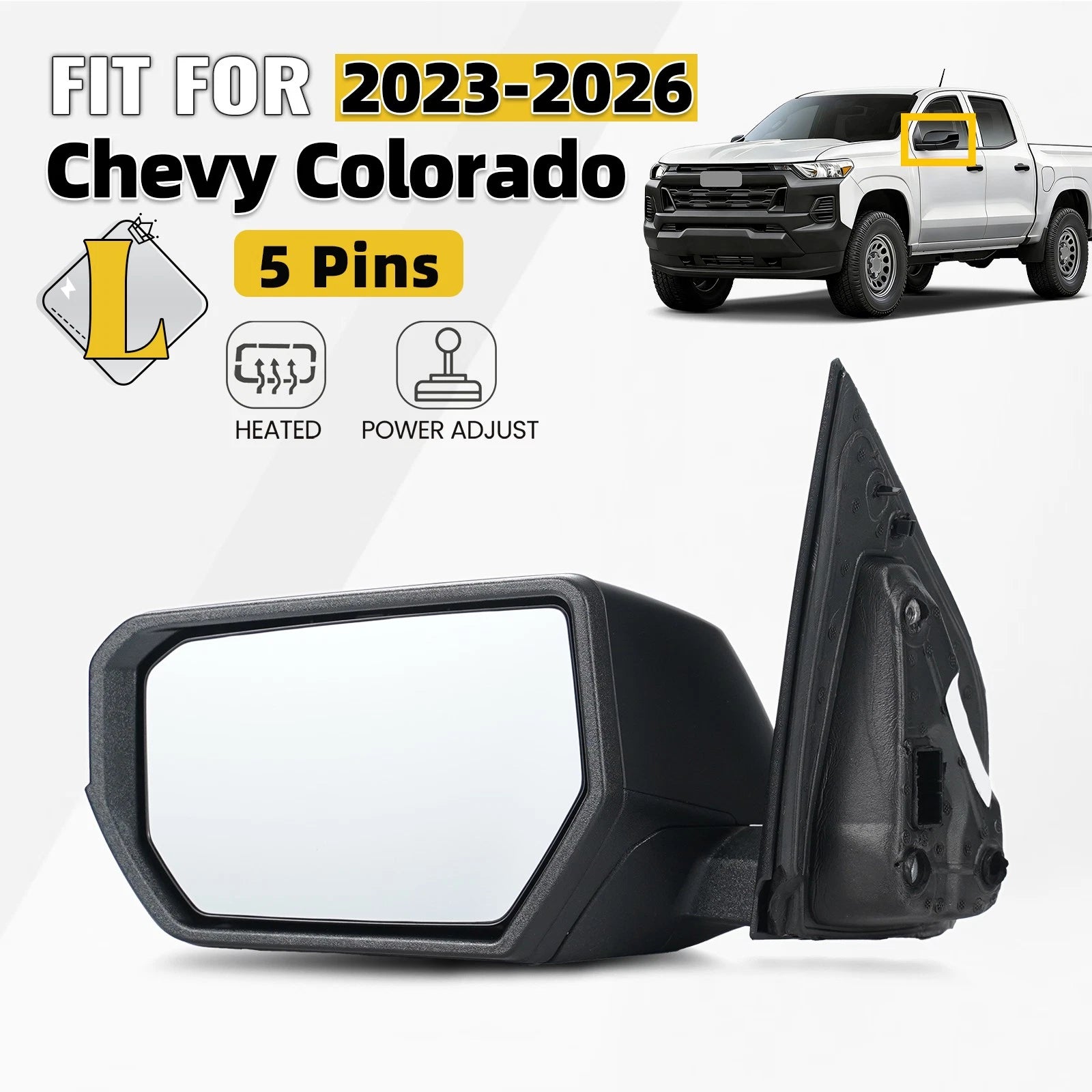 Left Side Mirror for Chevrolet Colorado (2023–2026) W/Heated & Power Adjust 5 Pins