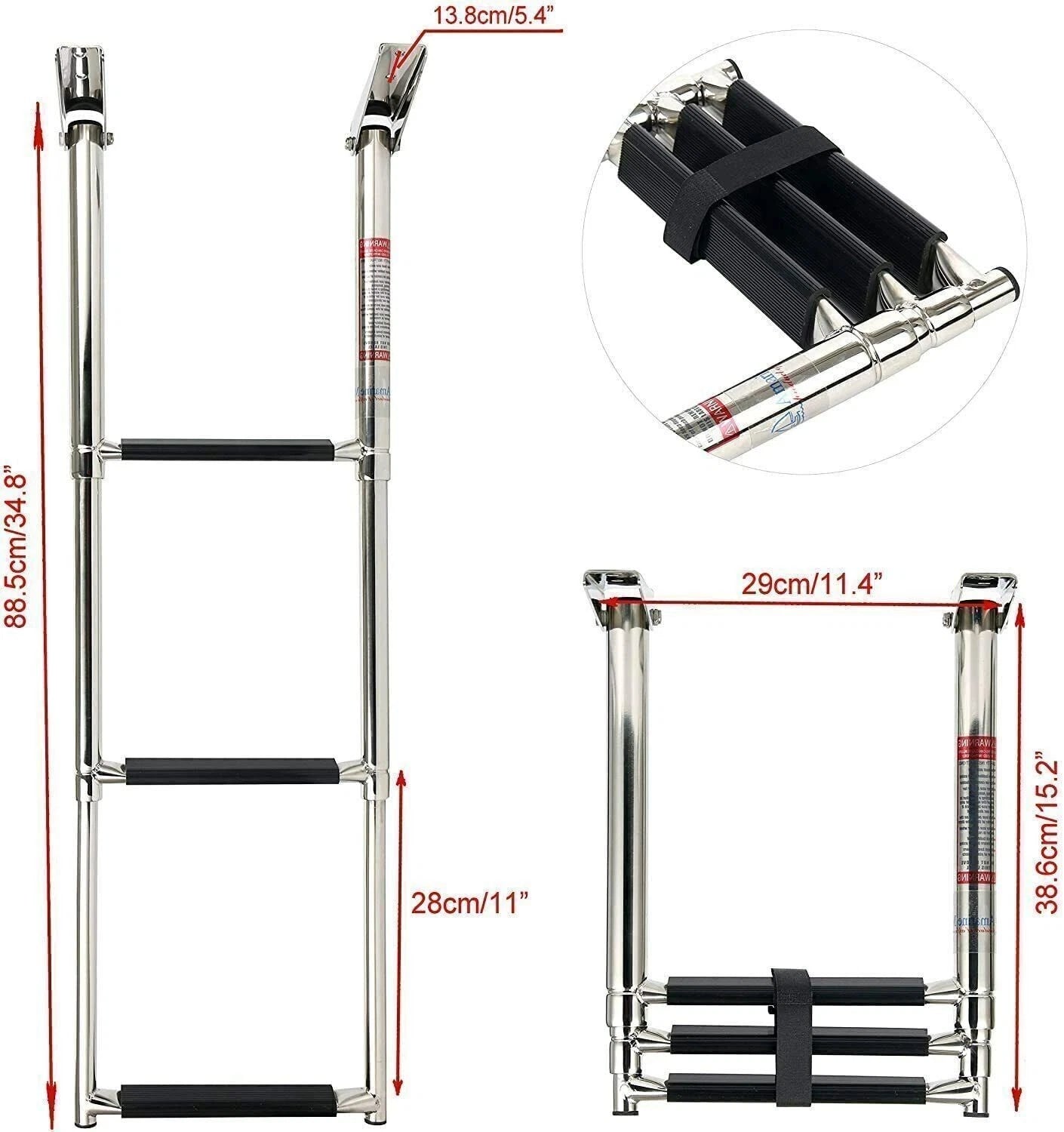 3 Step Telescoping Stainless Steel Boat Ladder for Dock Use