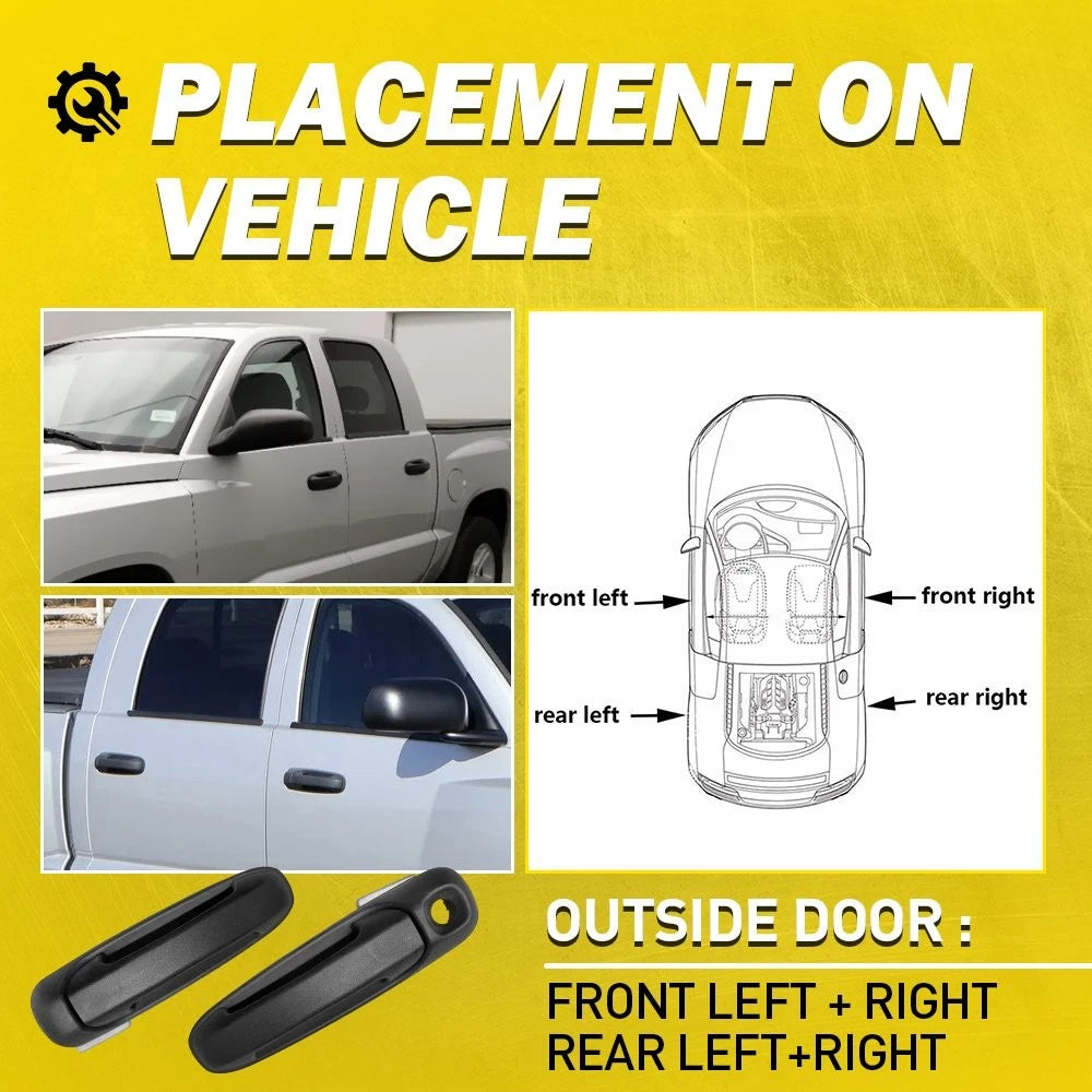 Set of 4 Door Handles for Dodge Ram 1500, Dakota (2002–2010) - Black