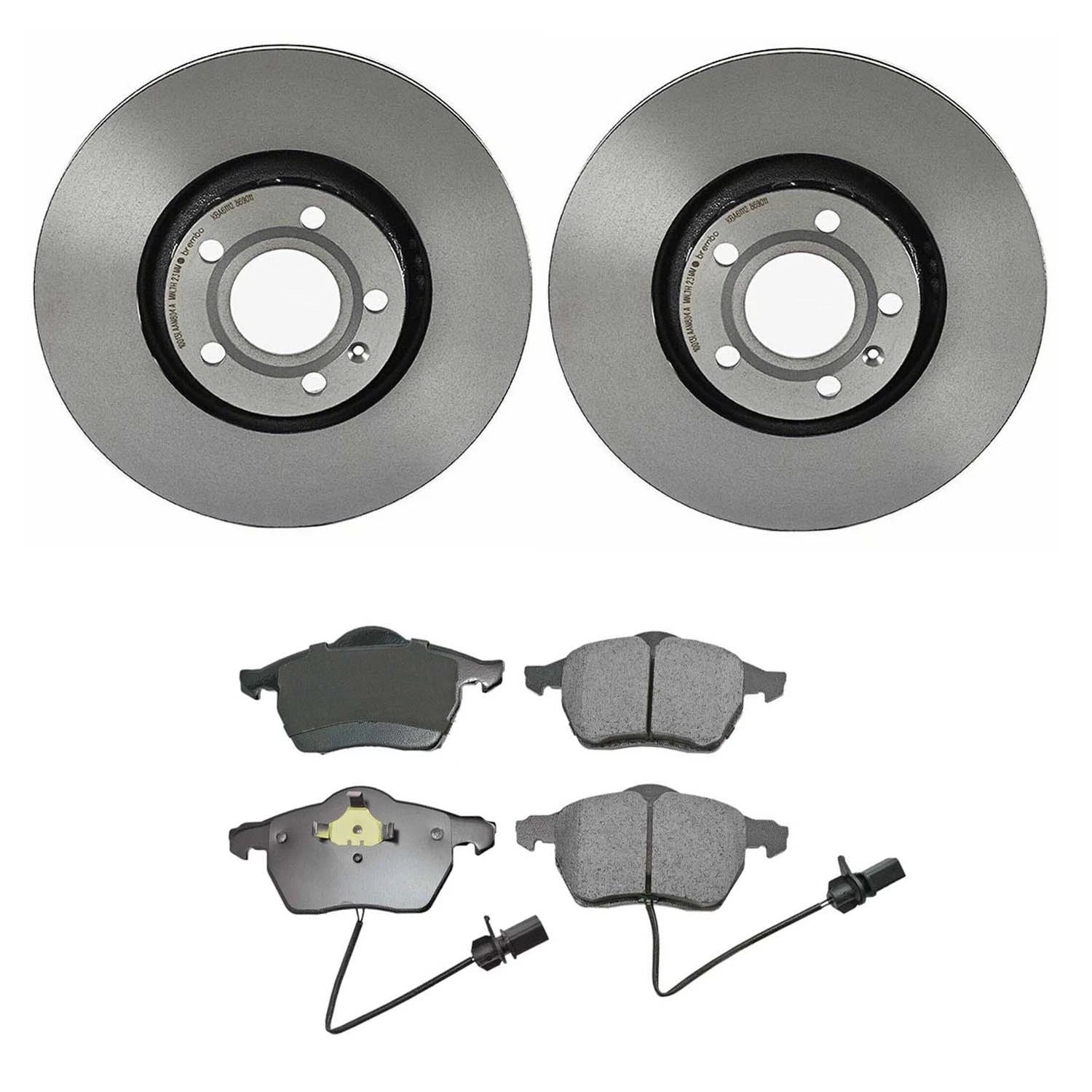 Akebono Euro Front Brake Kit Set of 4 Disc Rotors Ceramic Pads for A4 A6 Quattro (2002–2008)