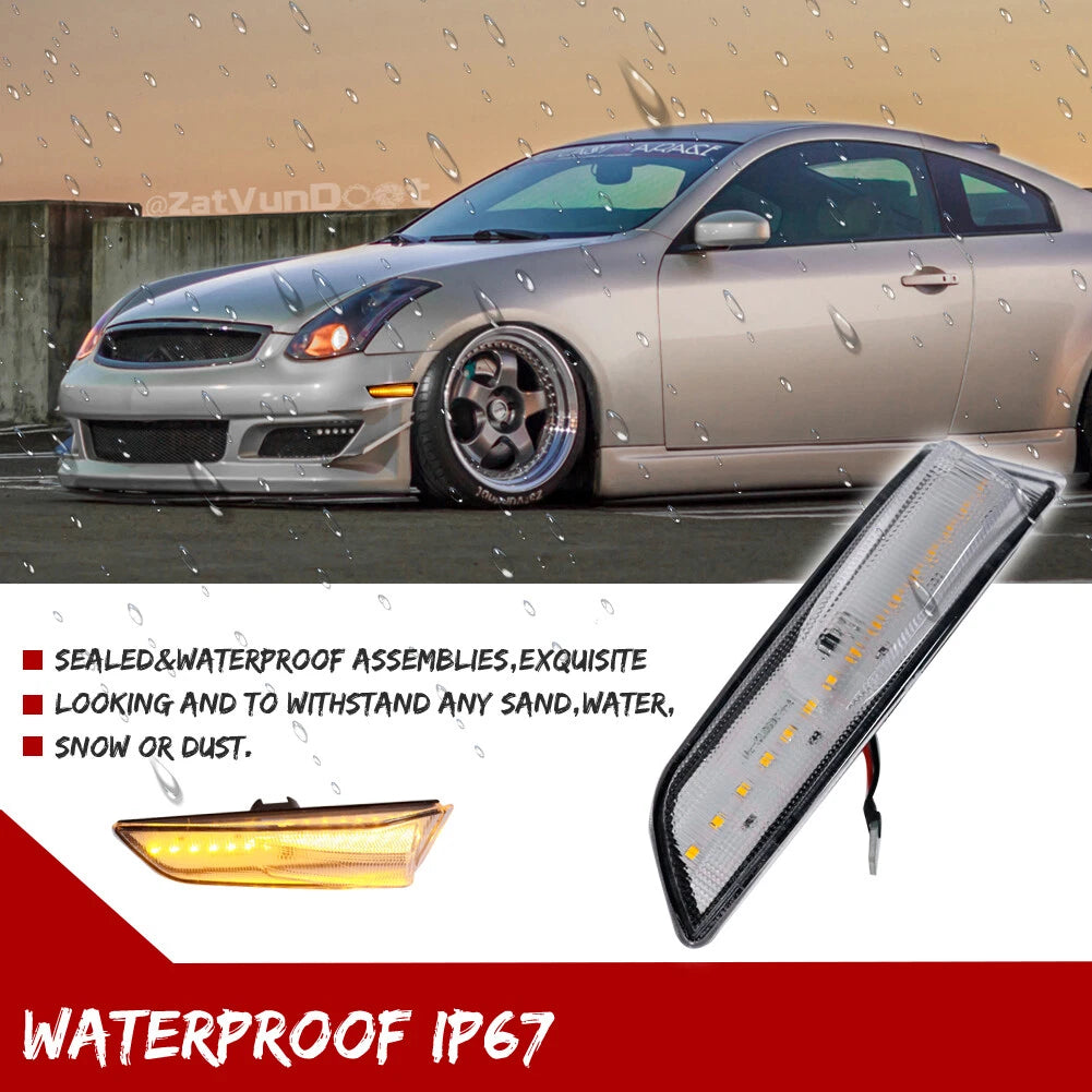 Clear Amber LED Front Side Marker Lights for Infiniti G35 Coupe (2003–2007)