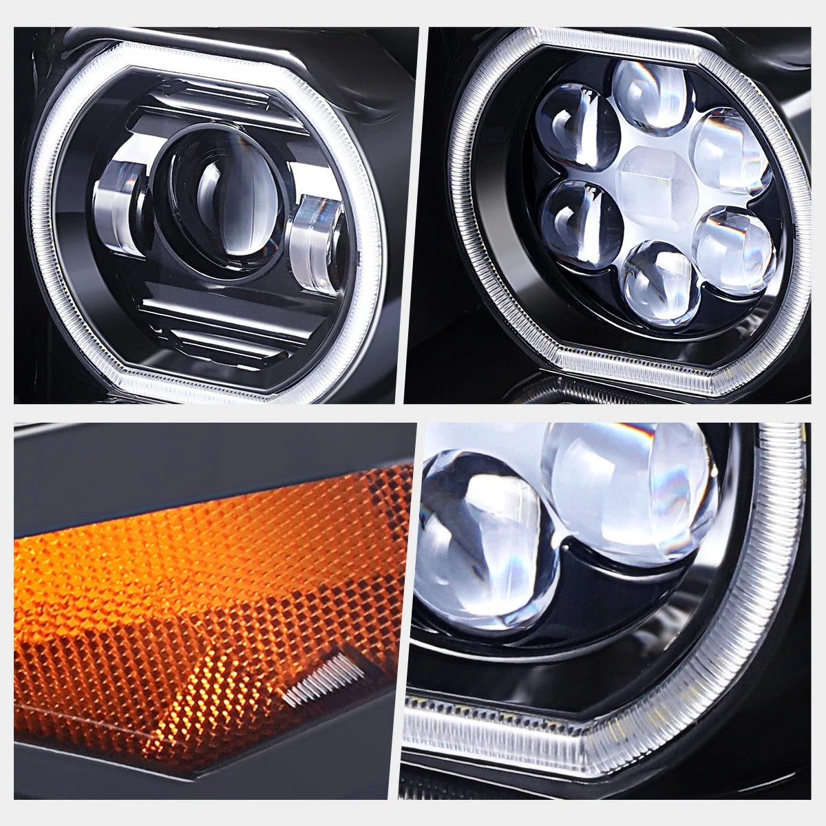 LED Halo Ring DRL Sequential Signal Projector Headlights for Ford F250 SD (2011–2016)