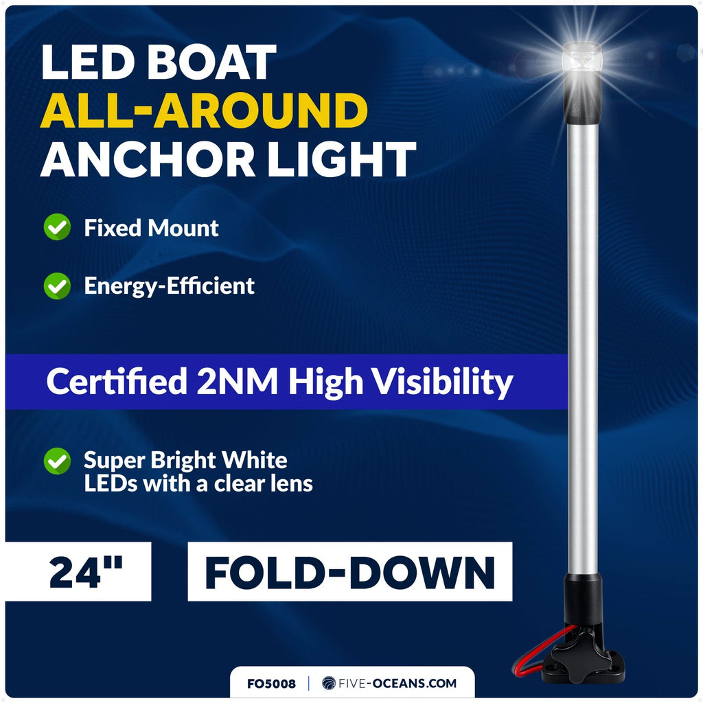 24" LED Boat Anchor Light for Marine Use (2NM, Fold-Down, Polycarbonate Lens)