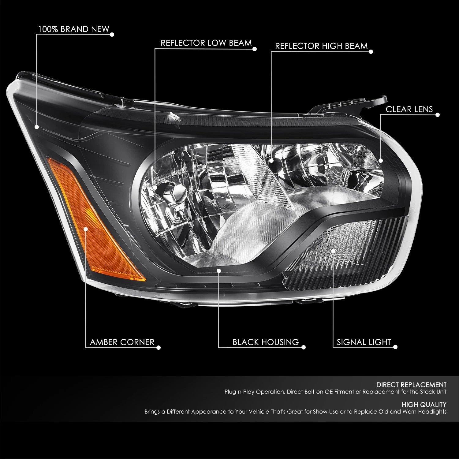 Right Side Headlight Lamp for Ford Transit 150 250 350 (2015–2023)