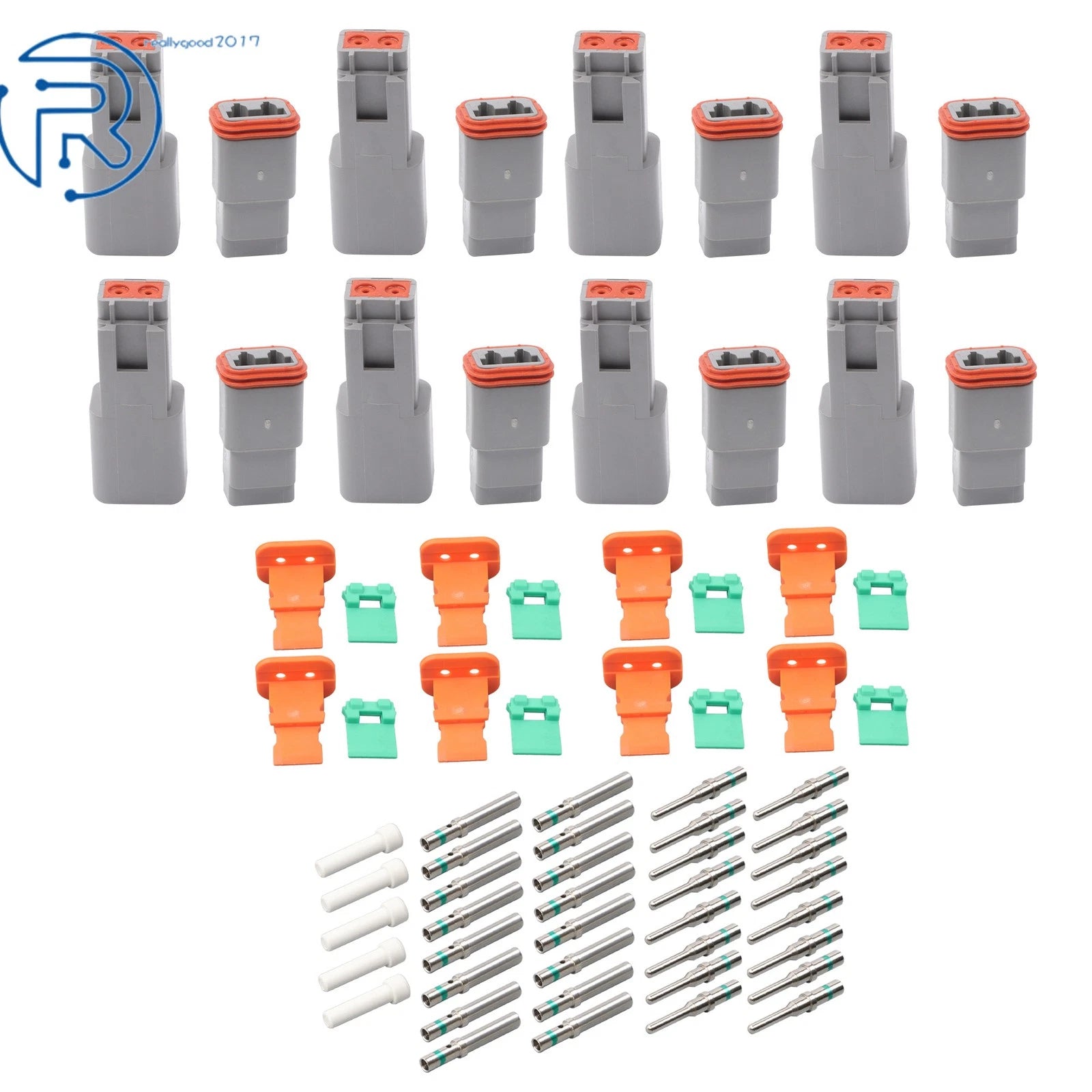 8 Pairs DT 2 Pin Waterproof Connectors with Size 16 Contacts 14-20 AWG