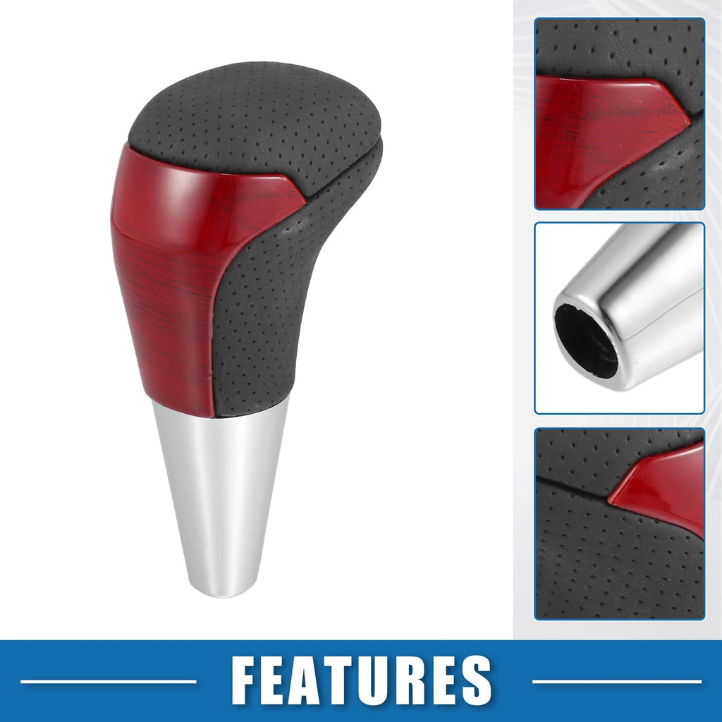 Gear Shift Knob for Toyota (Red Wood Grain, Black Faux Leather)