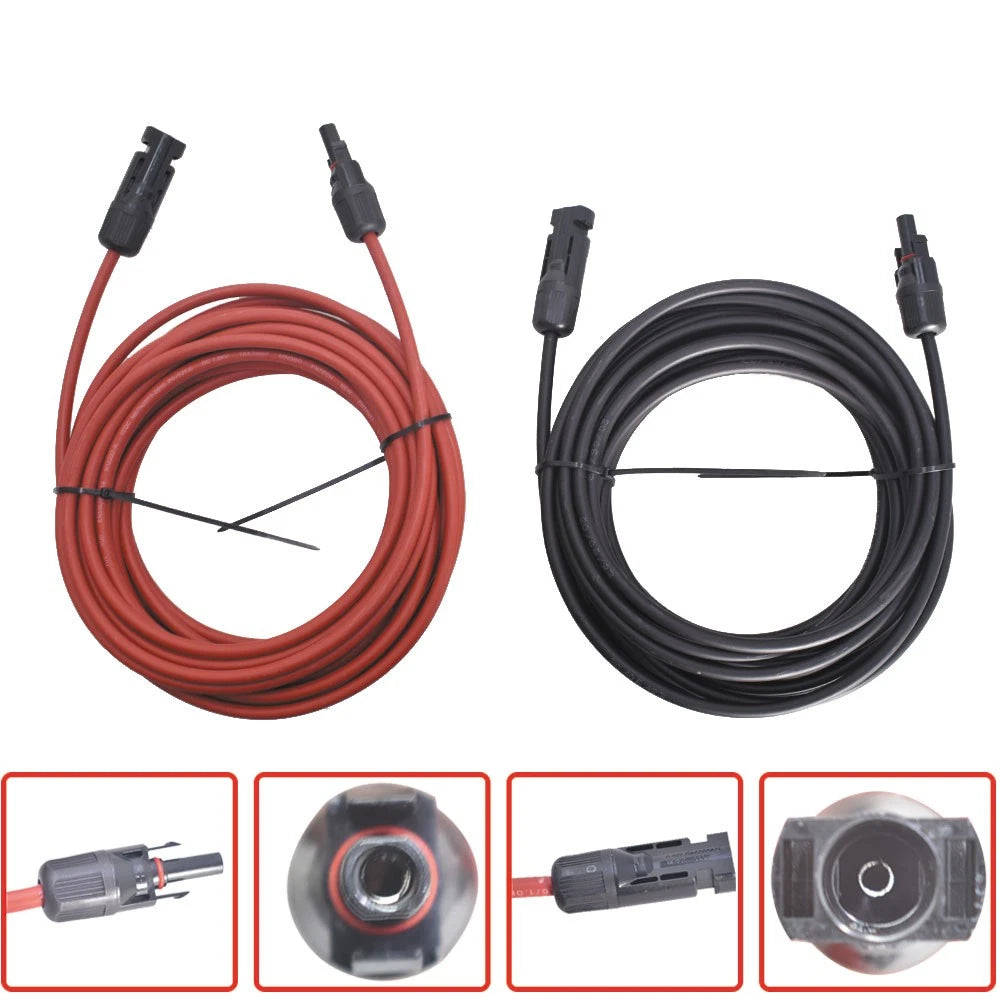 1 Pair 30 FT 12AWG Solar Panel Extension Cable for Universal Use