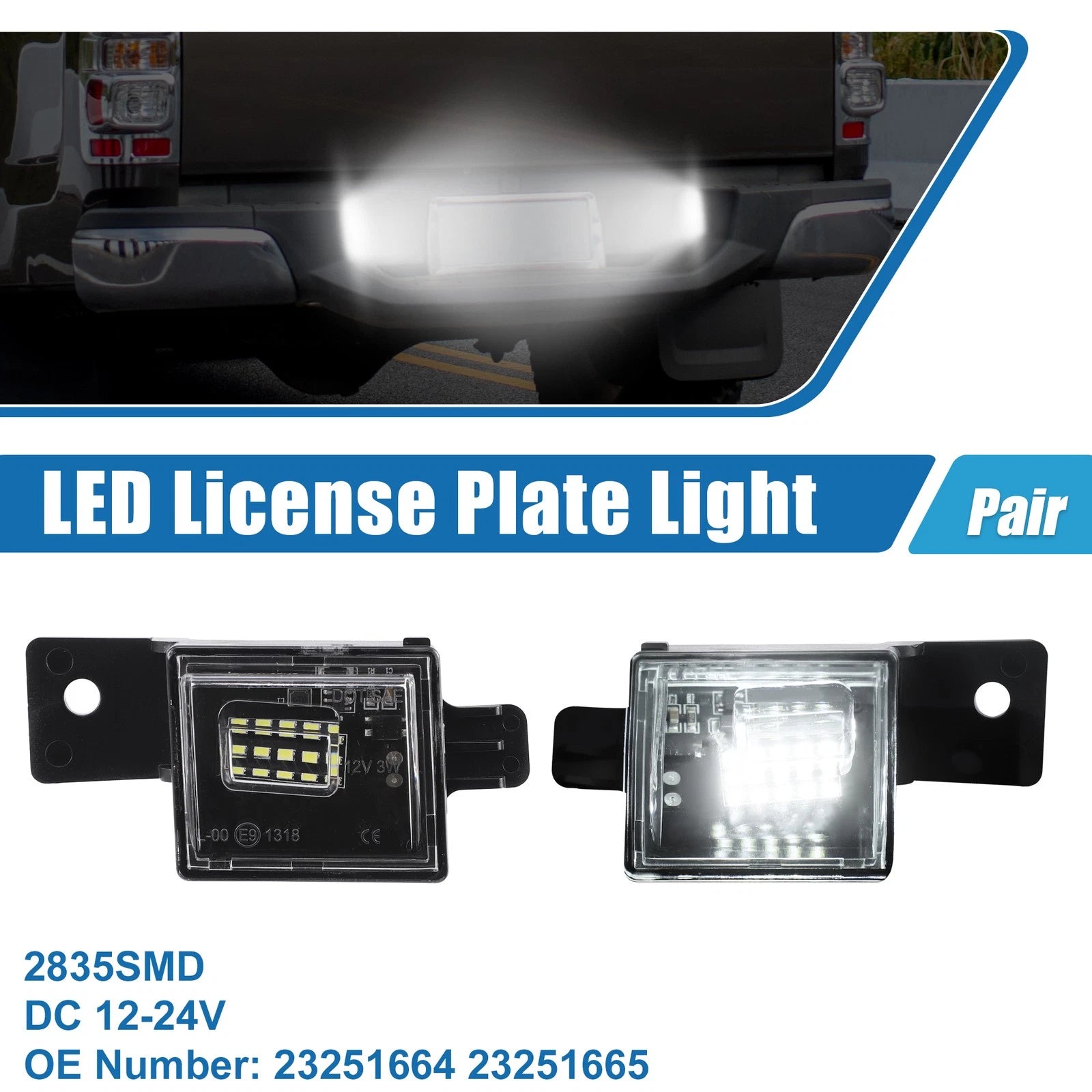 2X White LED License Plate Light for Chevy (23251664, 23251665)