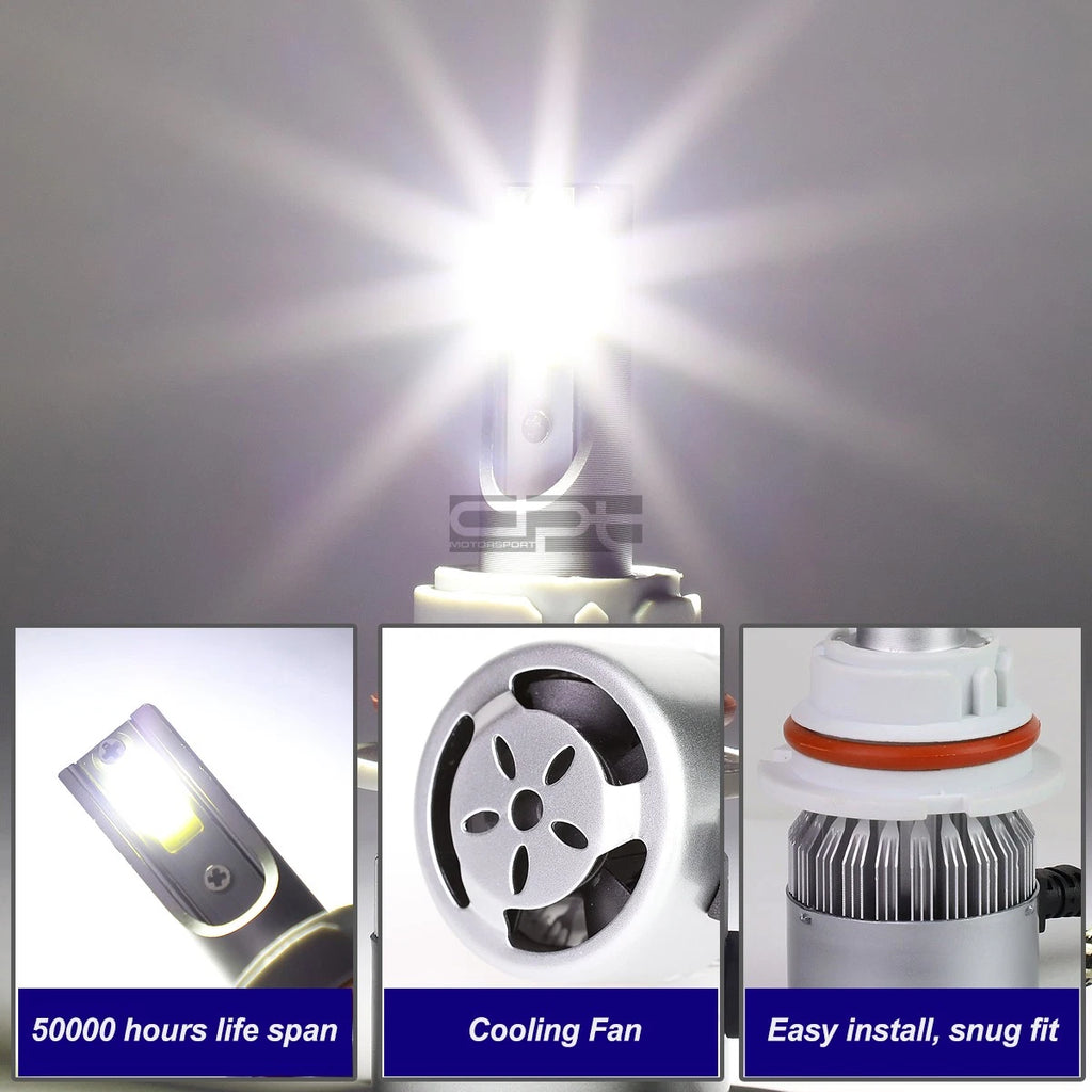 H7 LED Headlight Bulbs Set 6000K with Cooling Fan for