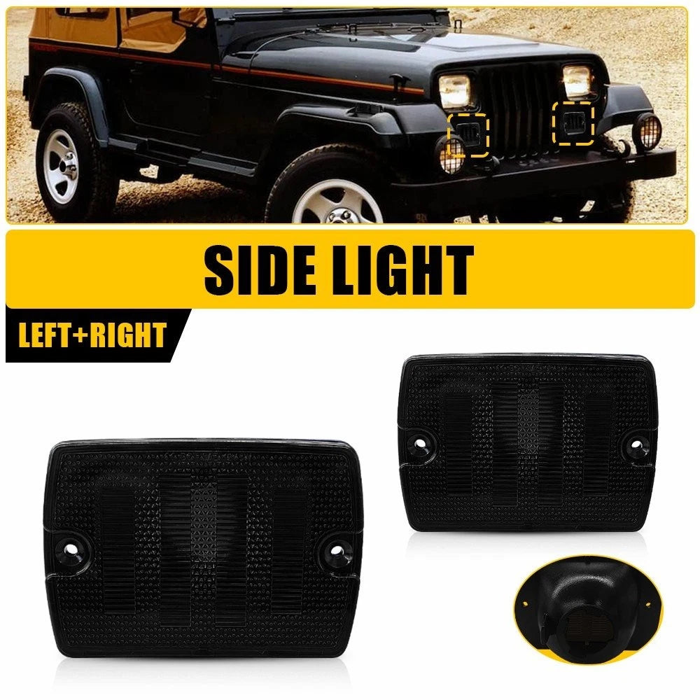 Front Turn Signal Parking Lamp Housings Smoke Lens for Jeep Wrangler YJ (1987–1995)