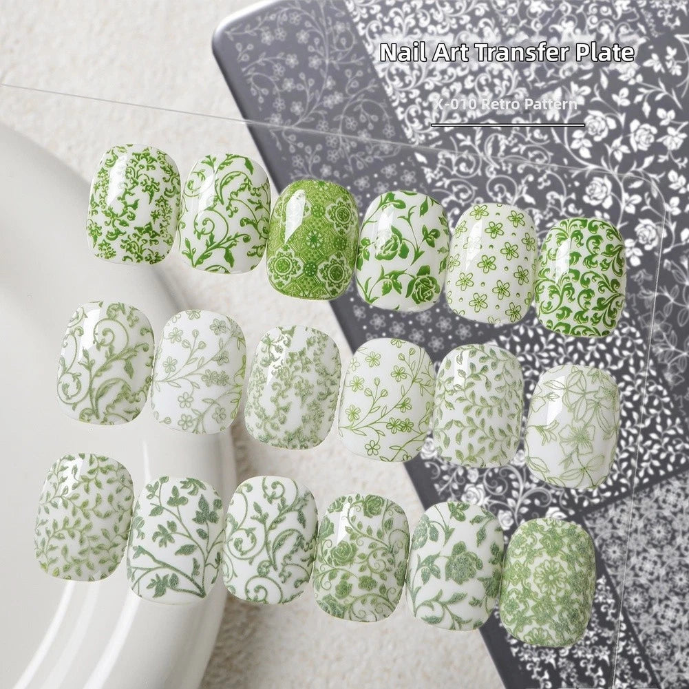 Nail Art Transfer Plate Stainless Steel Green 14.5 cm x 9.5 cm