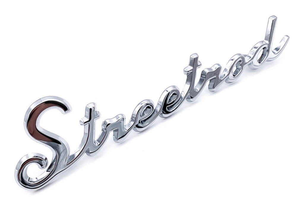 Universal Streetrod Chrome Script Emblem with Clips for Hot Rods (—)