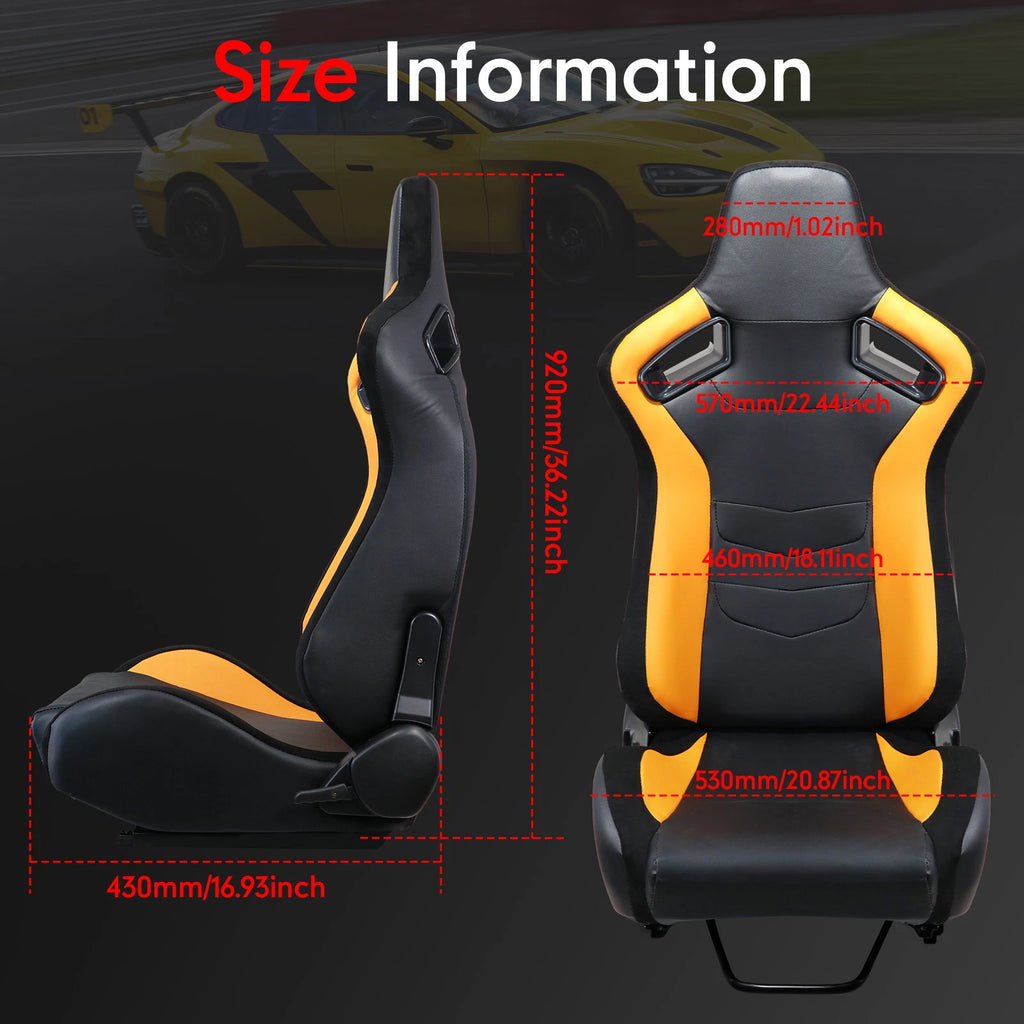 1 Pair Reclinable Racing Seats for Universal Fit (Classic Black PVC)