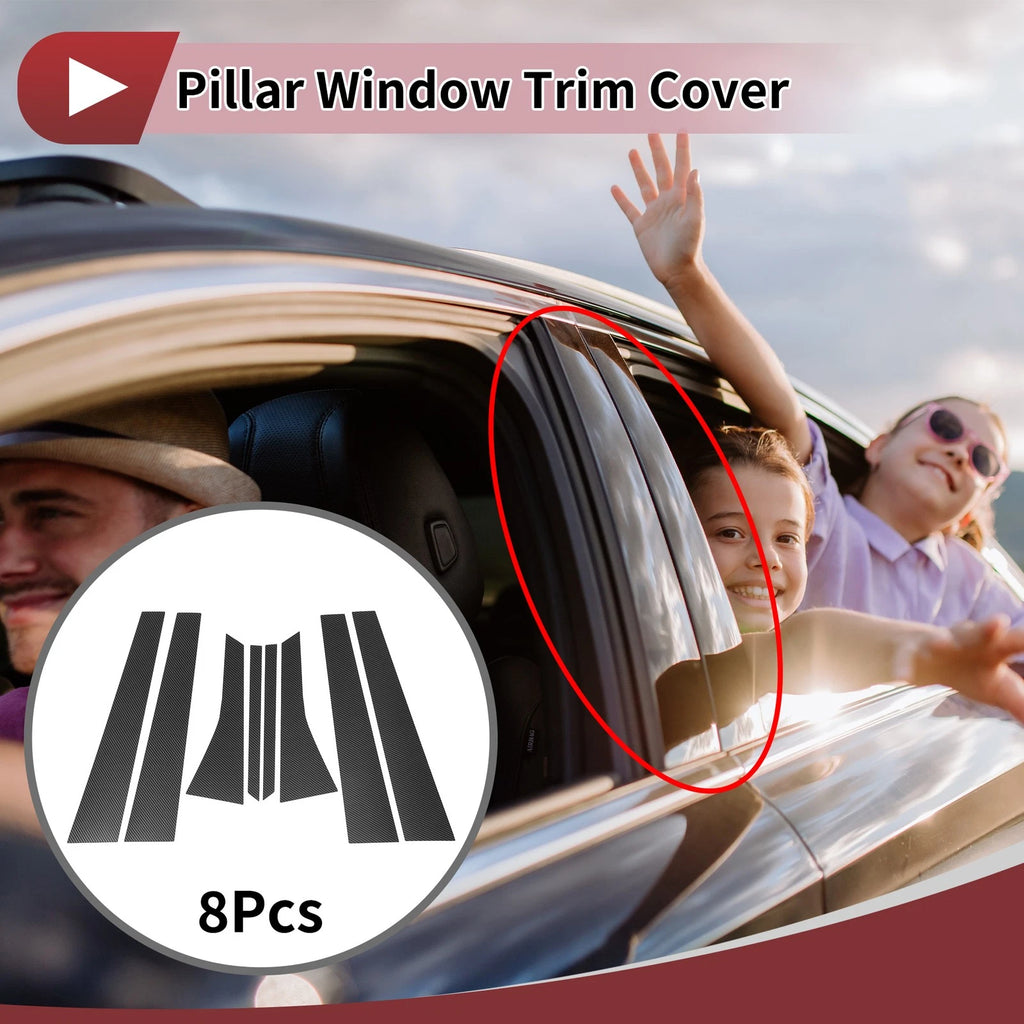 8 Pcs Door Pillar Window Trim for Buick Lacrosse (2004–2009) Black Carbon Fiber